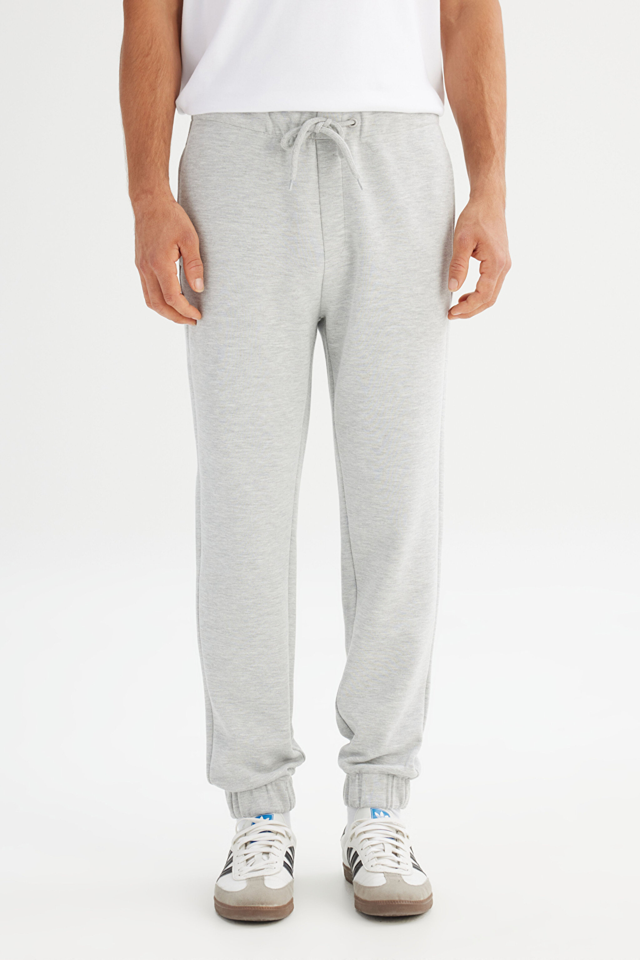 Regular Fit Normal Kesim Ribanalı Paça Gri Melanj Sweatpant Eşofman Altı - Gray Melange-L252037136 (görsel 2)