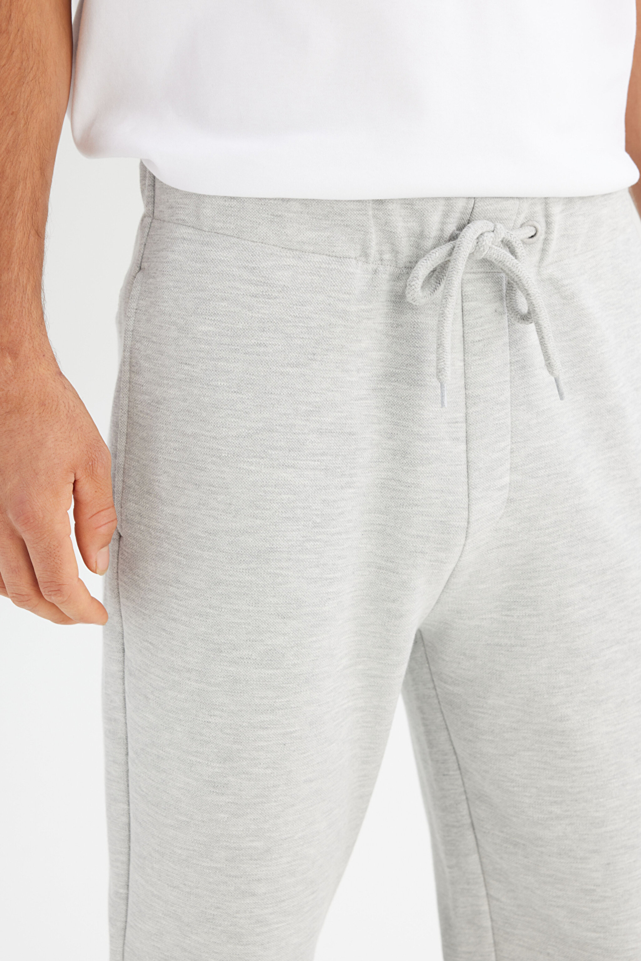 Regular Fit Normal Kesim Ribanalı Paça Gri Melanj Sweatpant Eşofman Altı - Gray Melange-L252037136 (görsel 4)