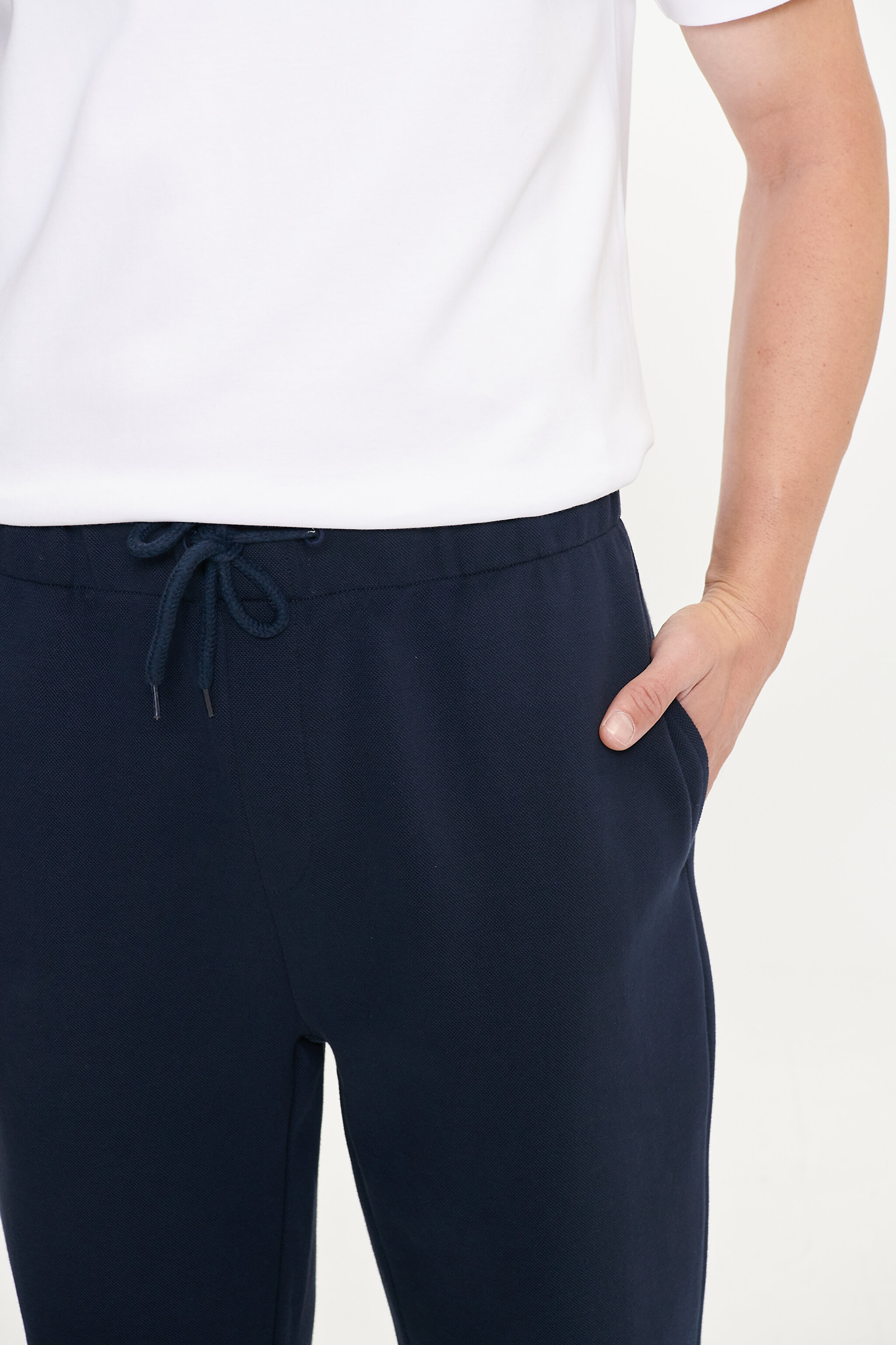 Regular Fit Normal Kesim Ribanalı Paça Siyah Sweatpant Eşofman Altı - DarKNavy-L2520371411 (görsel 5)