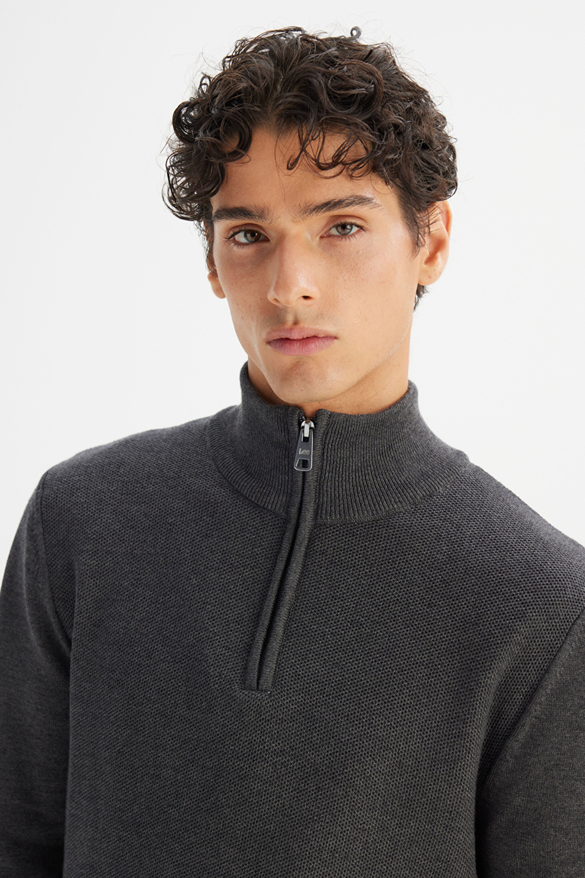 Pamuklu Regular Fit Normal Kesim Dik Yaka Triko Kazak - Anthracita-L2520372003 (görsel 4)