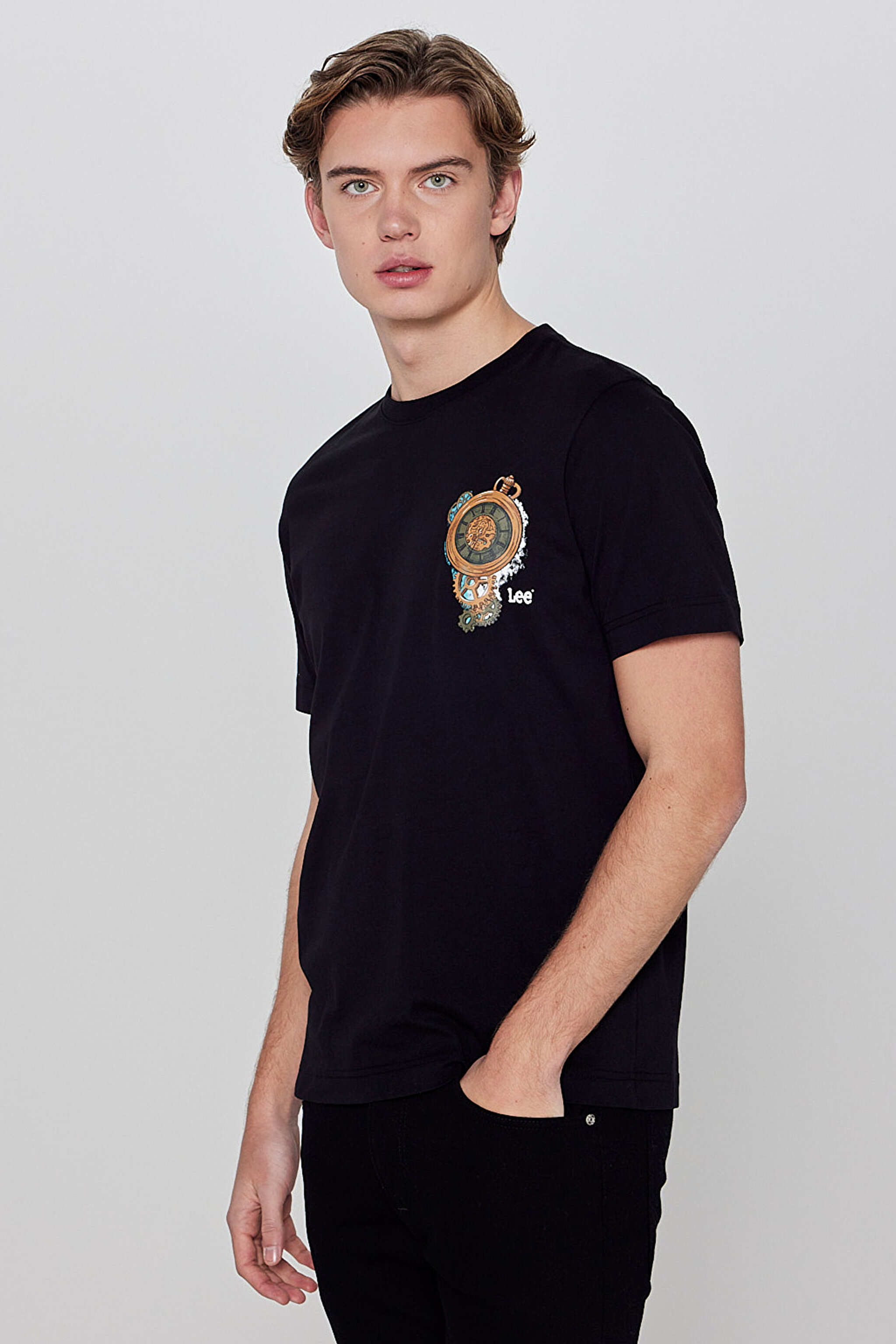 %100 Pamuk Regular Fit Normal Kesim Bisiklet Yaka Logo Detaylı Tişört - Black-L2610009001