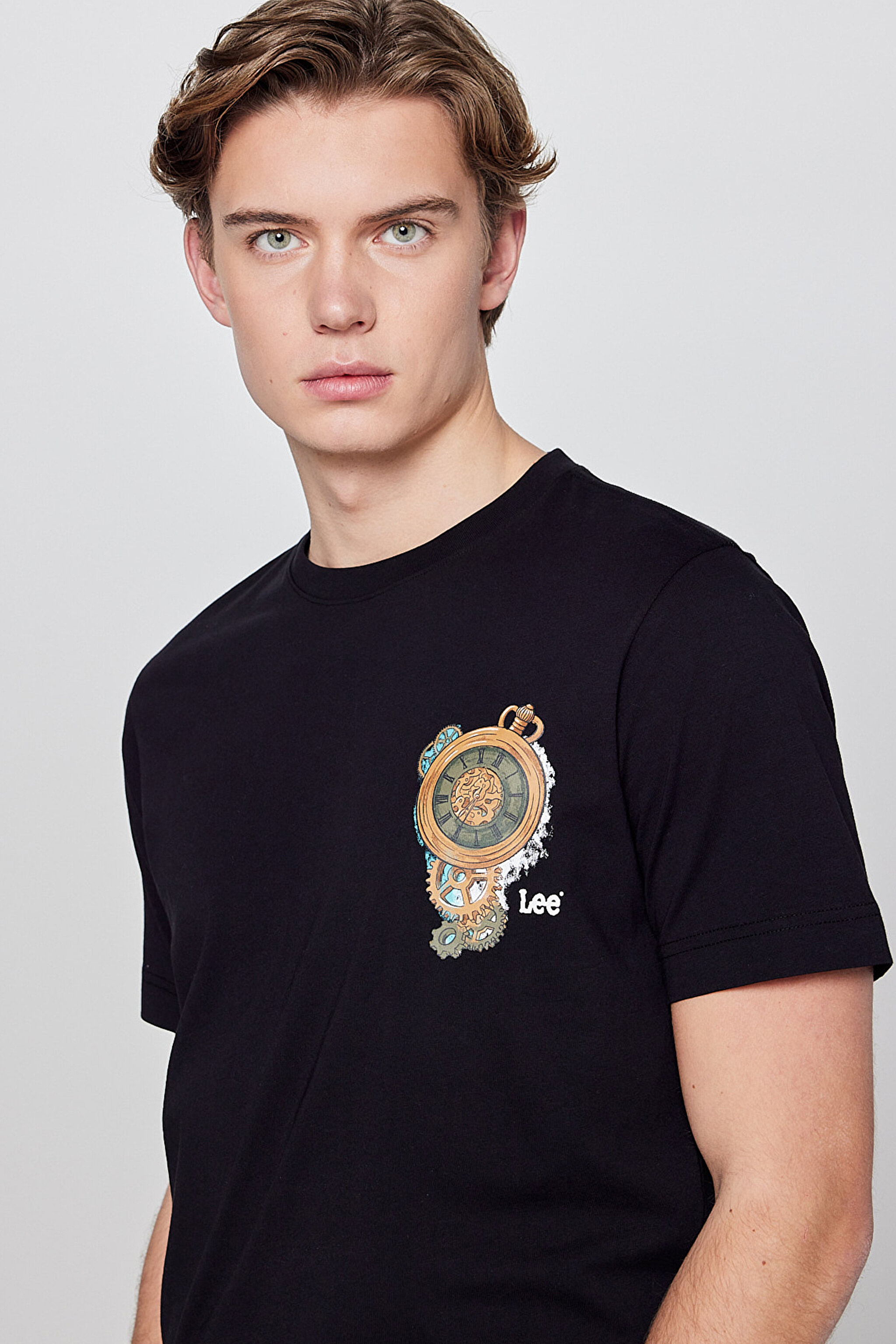 %100 Pamuk Regular Fit Normal Kesim Bisiklet Yaka Logo Detaylı Tişört - Black-L2610009001 (görsel 4)