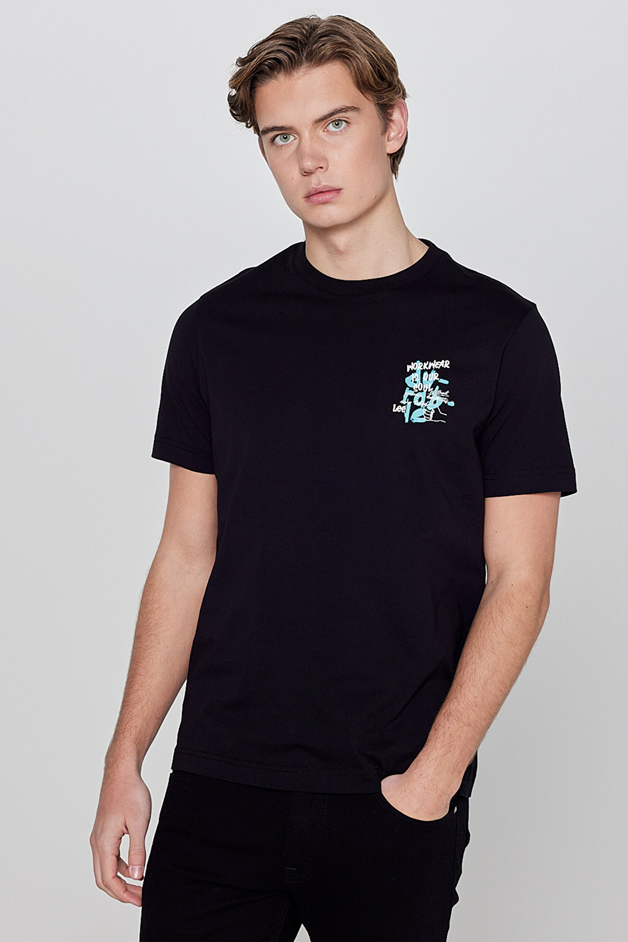 %100 Pamuk Regular Fit Normal Kesim Bisiklet Yaka Logo Detaylı Tişört - Black-L2610011001