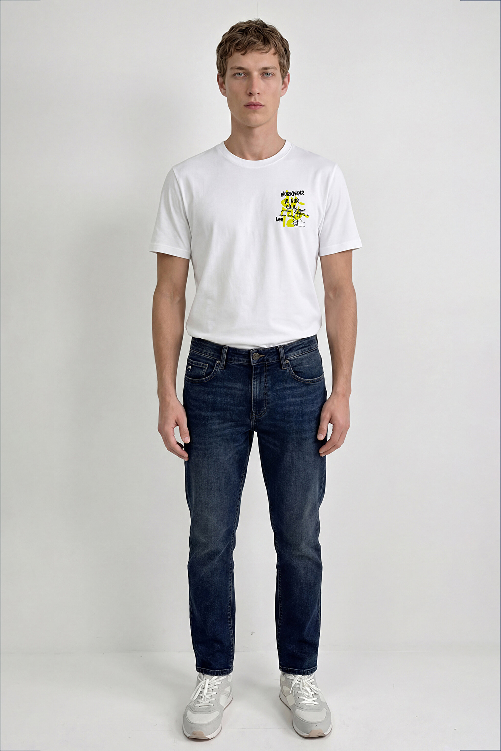 %100 Pamuk Nefes Alabilir Kumaş Regular Fit Normal Kesim Bisiklet Yaka Tişört - White-L2610011100 (görsel 4)