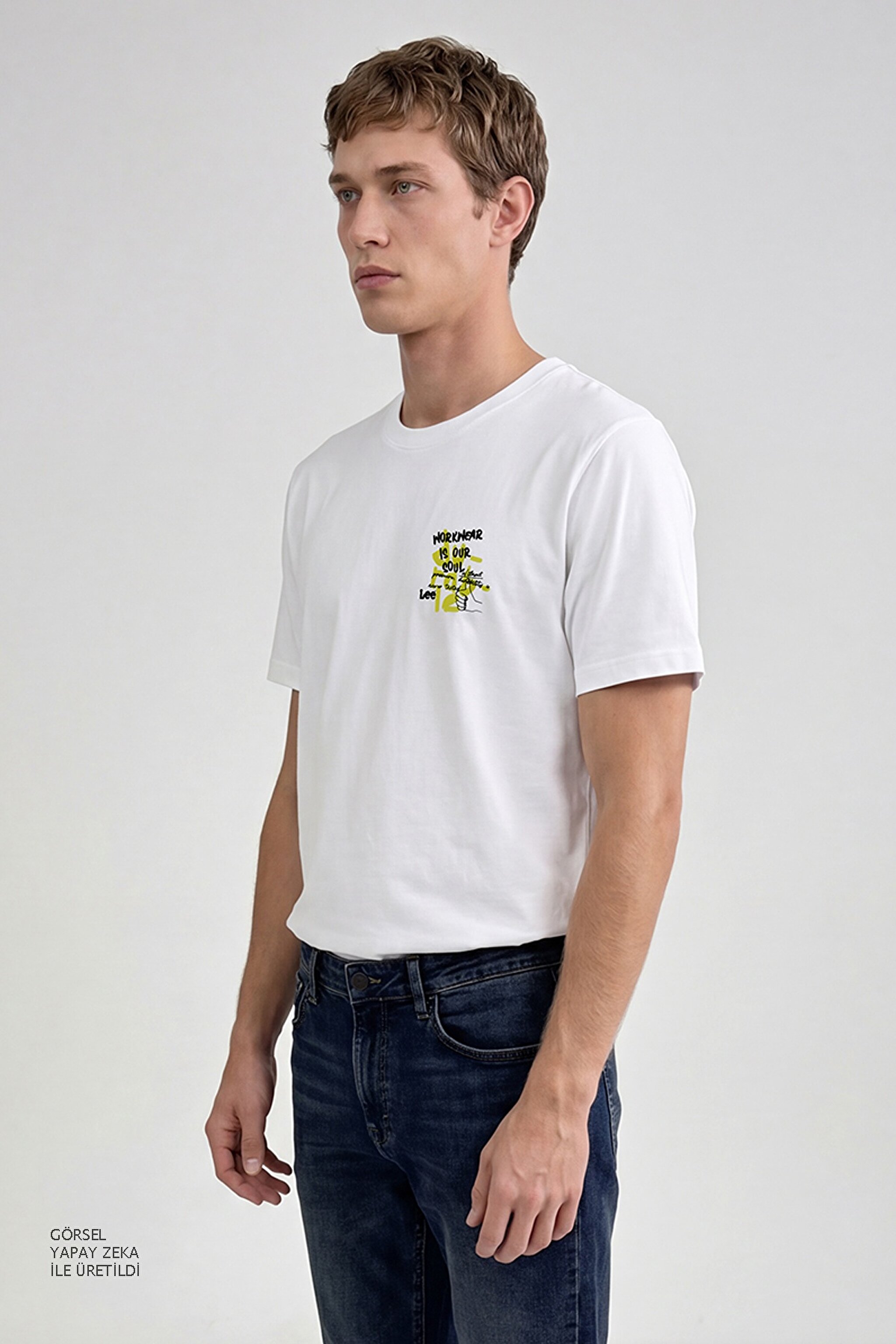 %100 Pamuk Nefes Alabilir Kumaş Regular Fit Normal Kesim Bisiklet Yaka Tişört - White-L2610011100 (görsel 2)