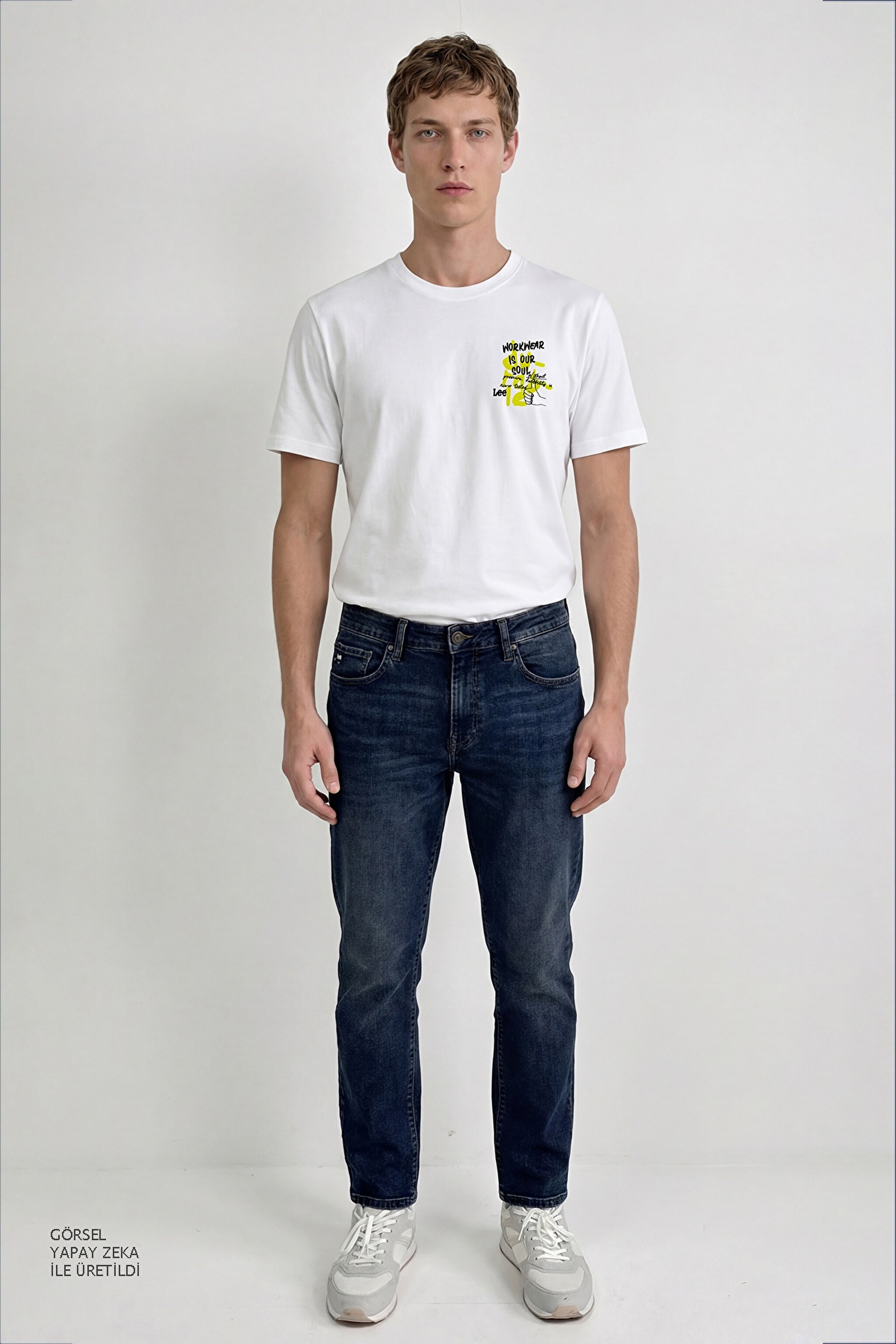 %100 Pamuk Nefes Alabilir Kumaş Regular Fit Normal Kesim Bisiklet Yaka Tişört - White-L2610011100 (görsel 3)