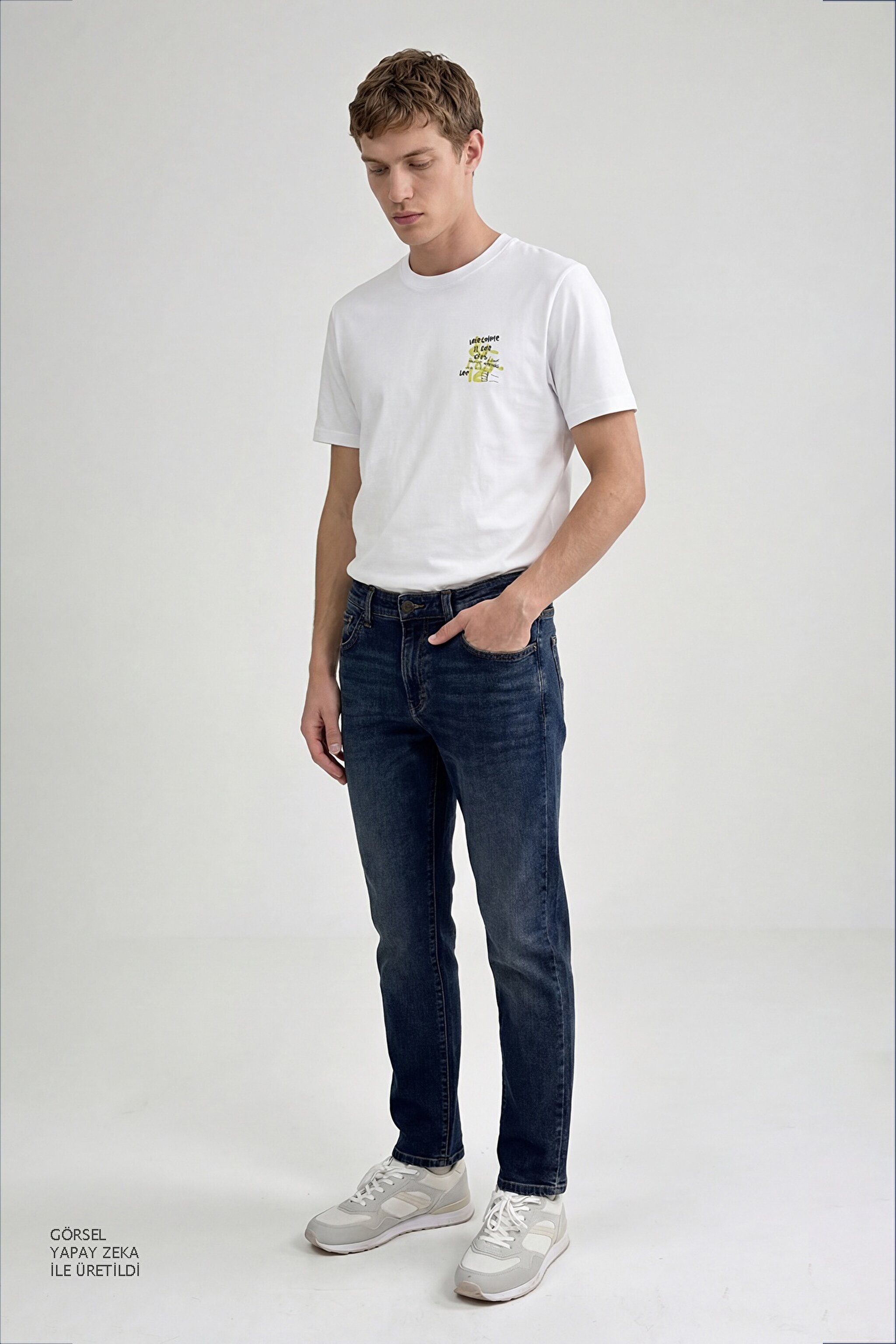 %100 Pamuk Nefes Alabilir Kumaş Regular Fit Normal Kesim Bisiklet Yaka Tişört - White-L2610011100 (görsel 4)