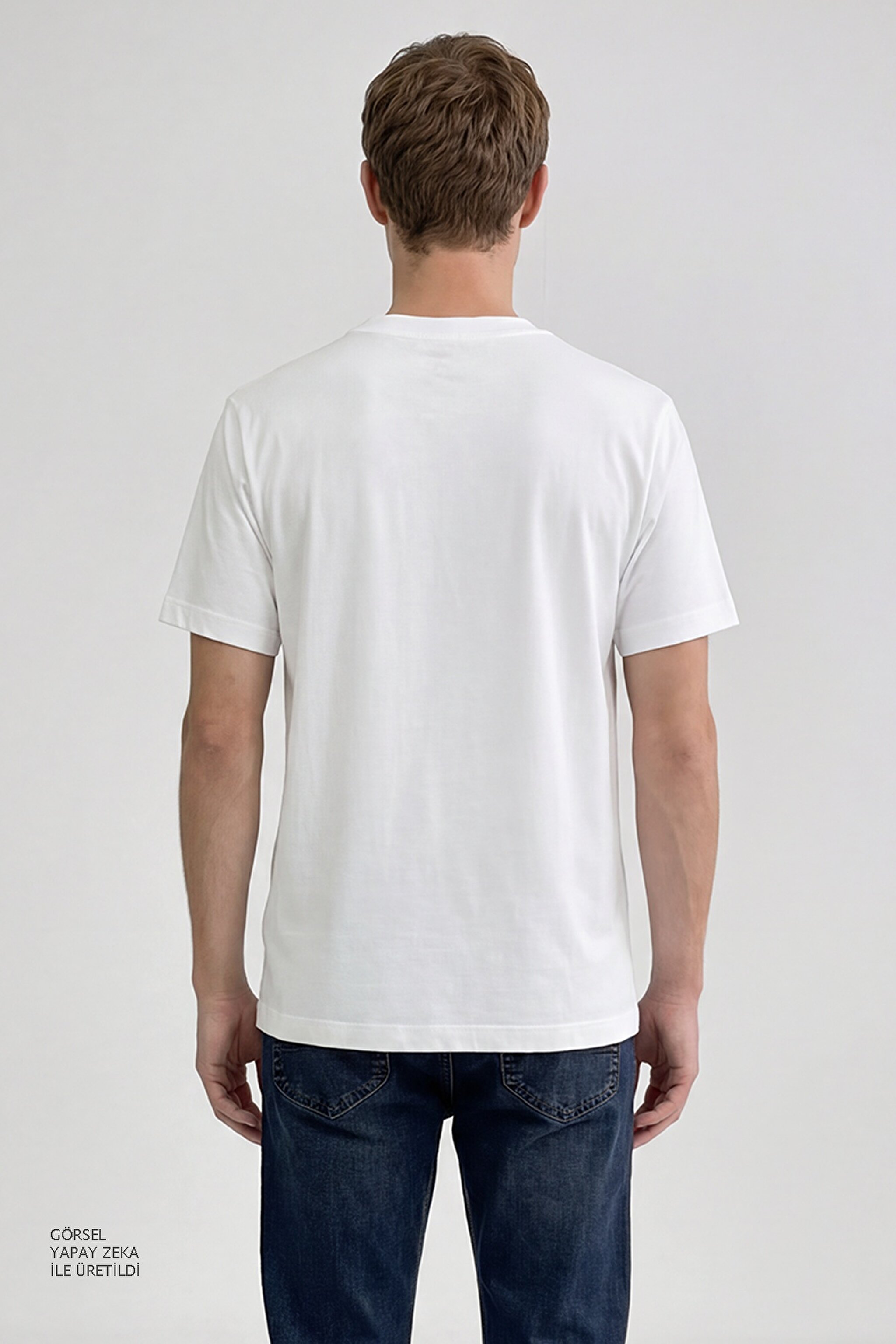 %100 Pamuk Nefes Alabilir Kumaş Regular Fit Normal Kesim Bisiklet Yaka Tişört - White-L2610011100 (görsel 5)