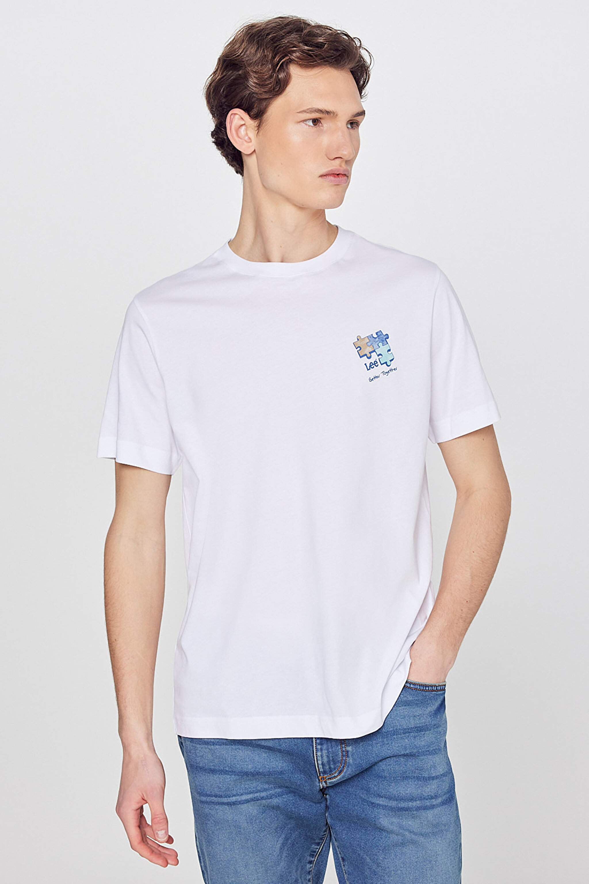 %100 Pamuk Regular Fit Normal Kesim Bisiklet Yaka Logo Detaylı Tişört - White-L2610014100 (görsel 2)