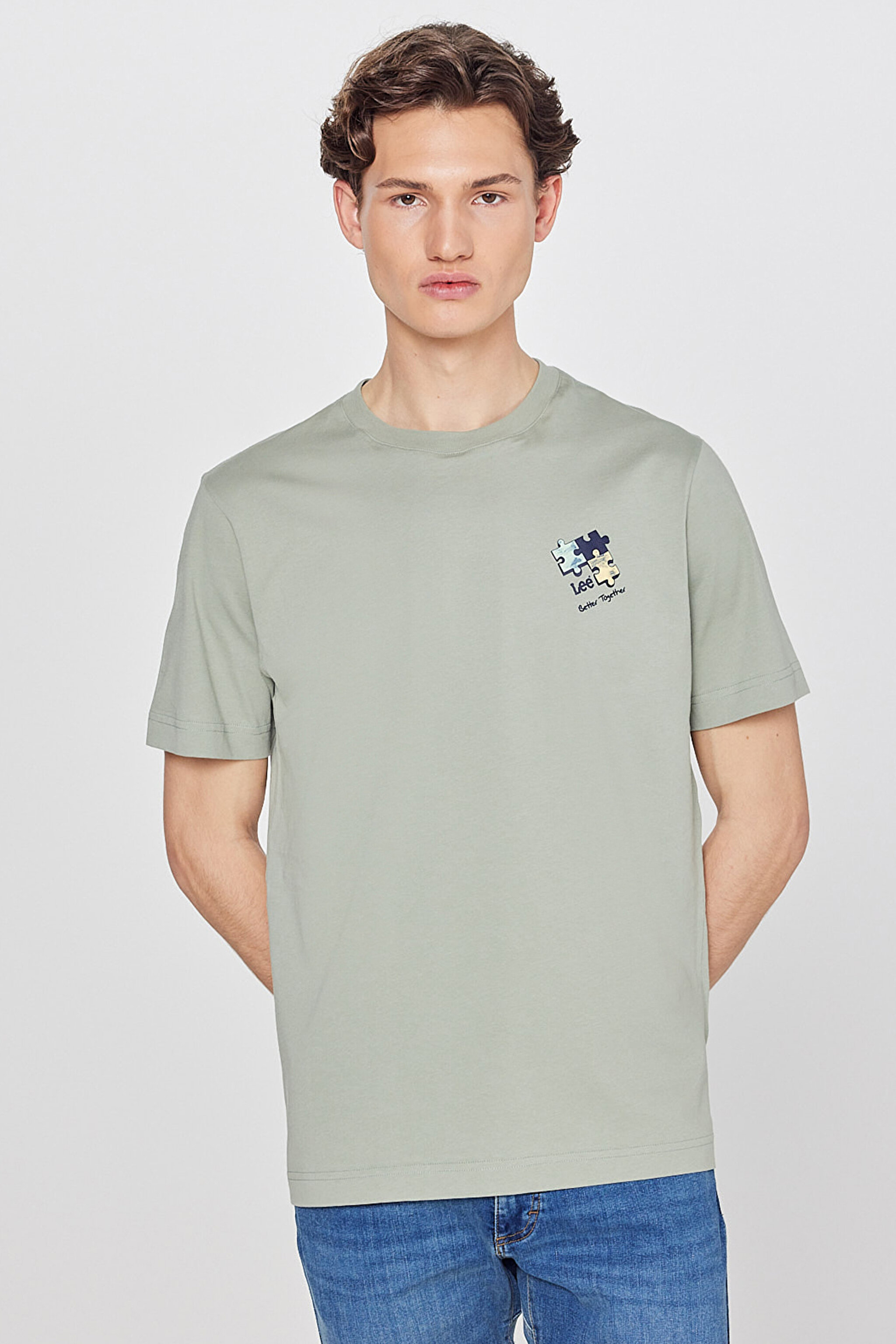 %100 Pamuk Regular Fit Normal Kesim Bisiklet Yaka Logo Detaylı Tişört - Turquoise-L2610014306
