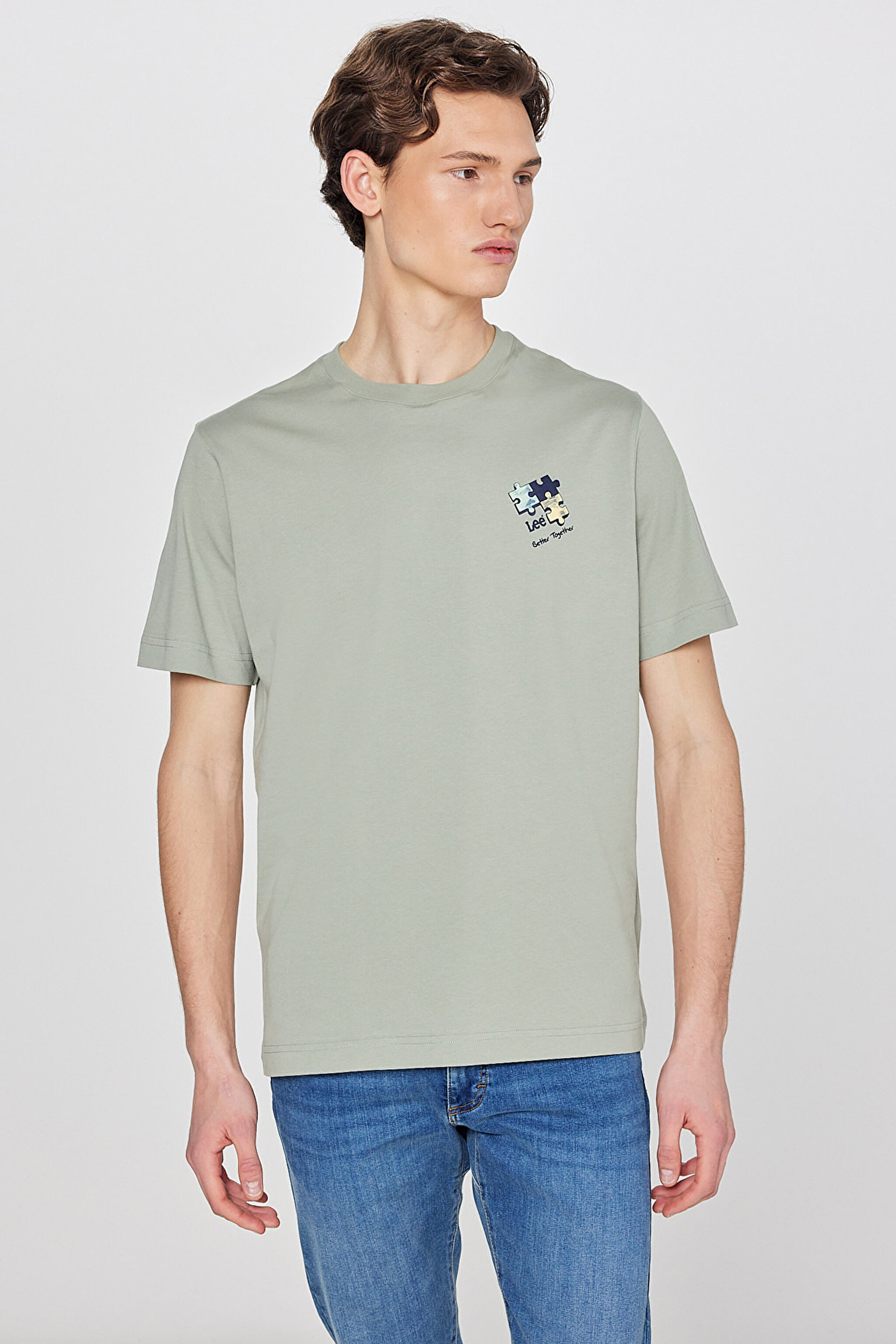 %100 Pamuk Regular Fit Normal Kesim Bisiklet Yaka Logo Detaylı Tişört - Turquoise-L2610014306 (görsel 2)