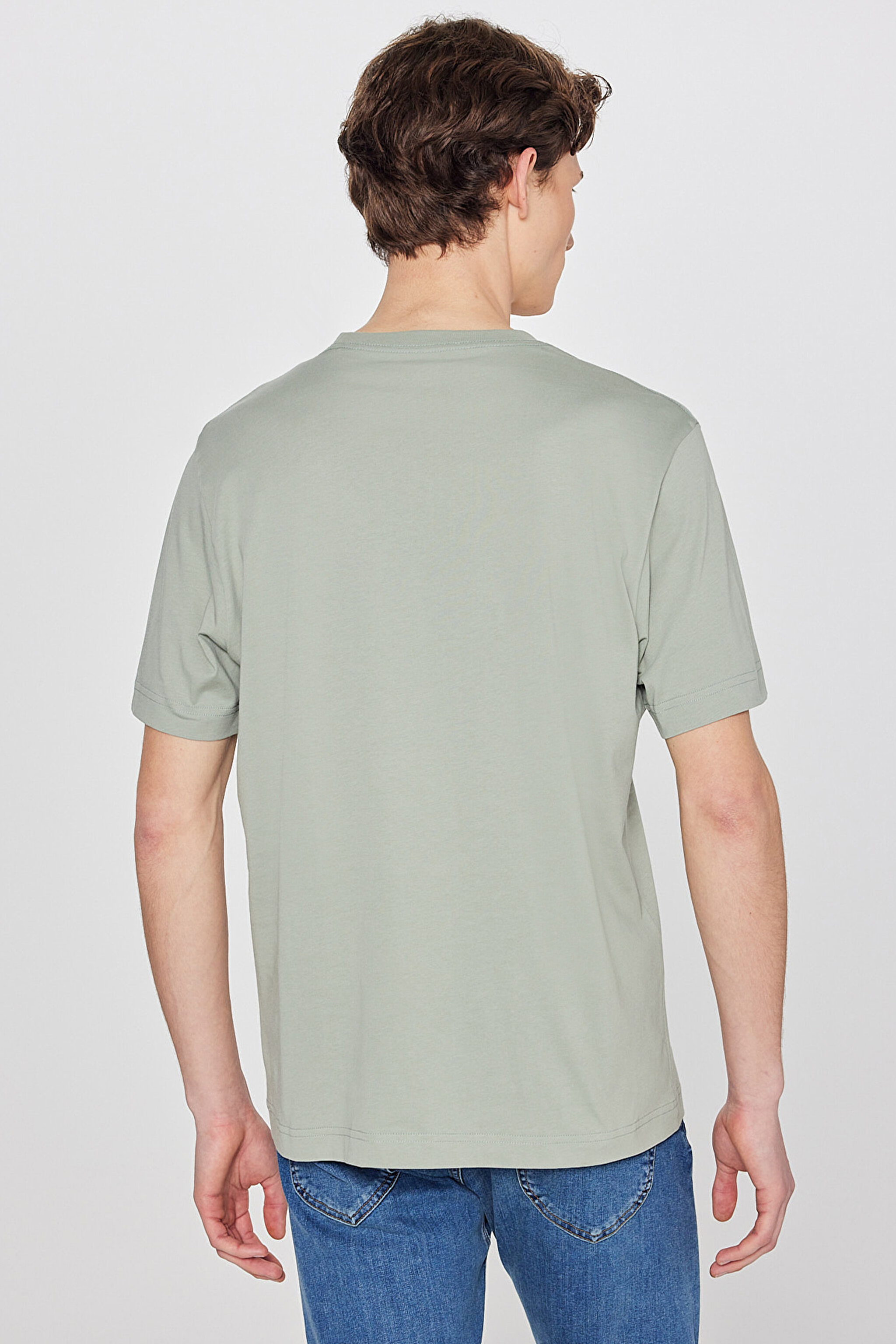 %100 Pamuk Regular Fit Normal Kesim Bisiklet Yaka Logo Detaylı Tişört - Turquoise-L2610014306 (görsel 5)