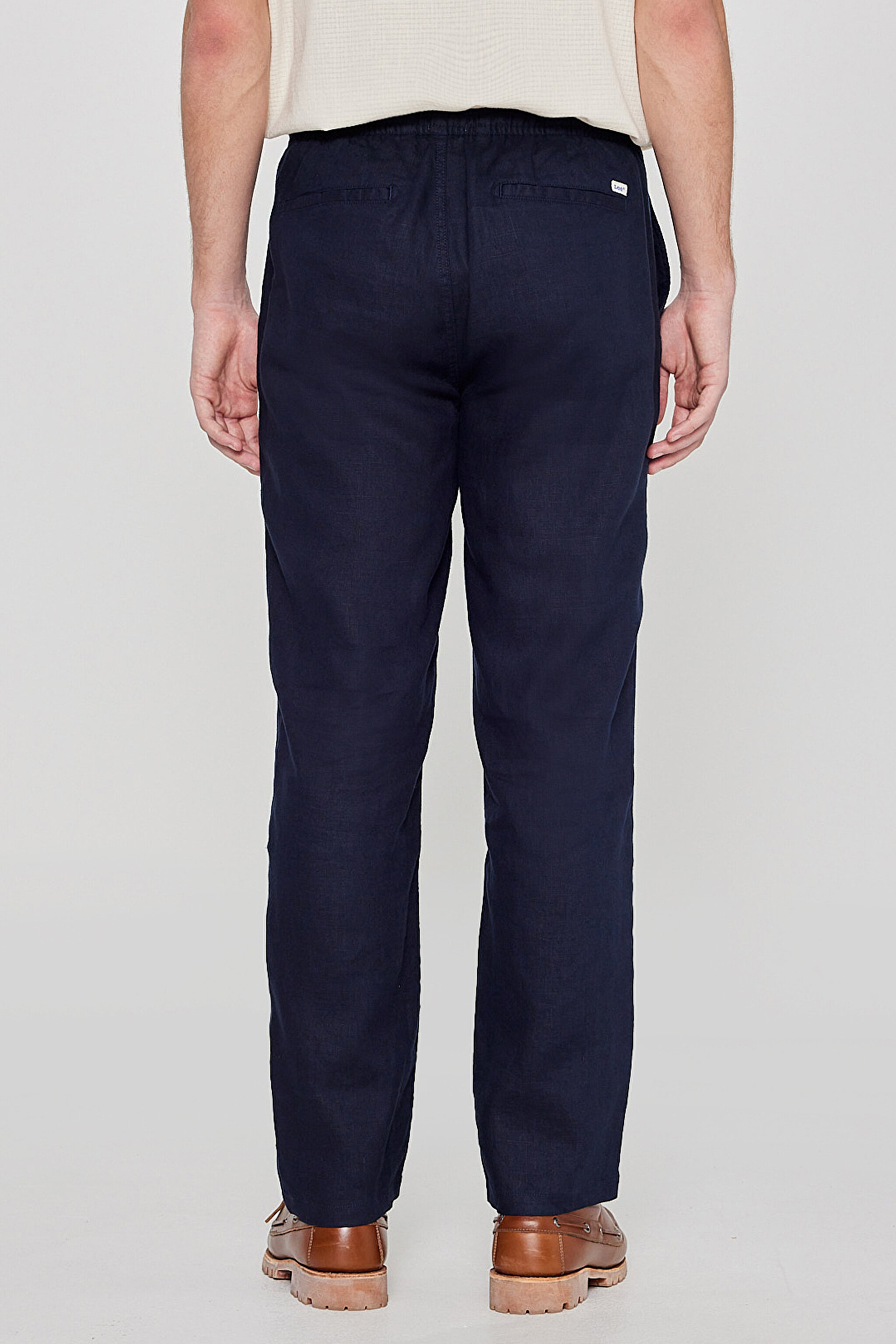 %100 Keten Regular Fit Normal Kesim Cepli Pantolon - Navy-L2610018410 (görsel 4)
