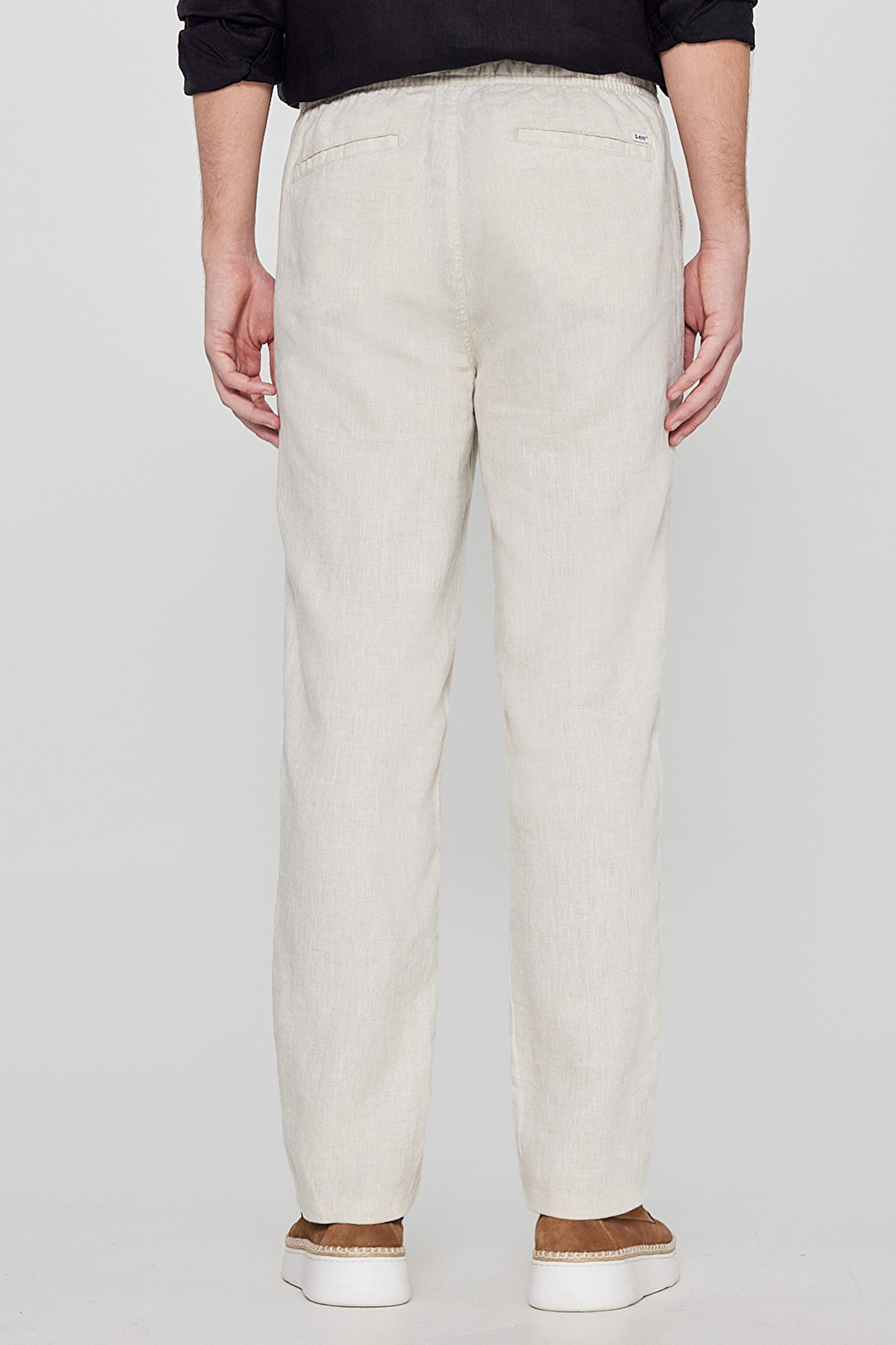 %100 Keten Regular Fit Normal Kesim Cepli Pantolon - Beige-L2610018614 (görsel 4)