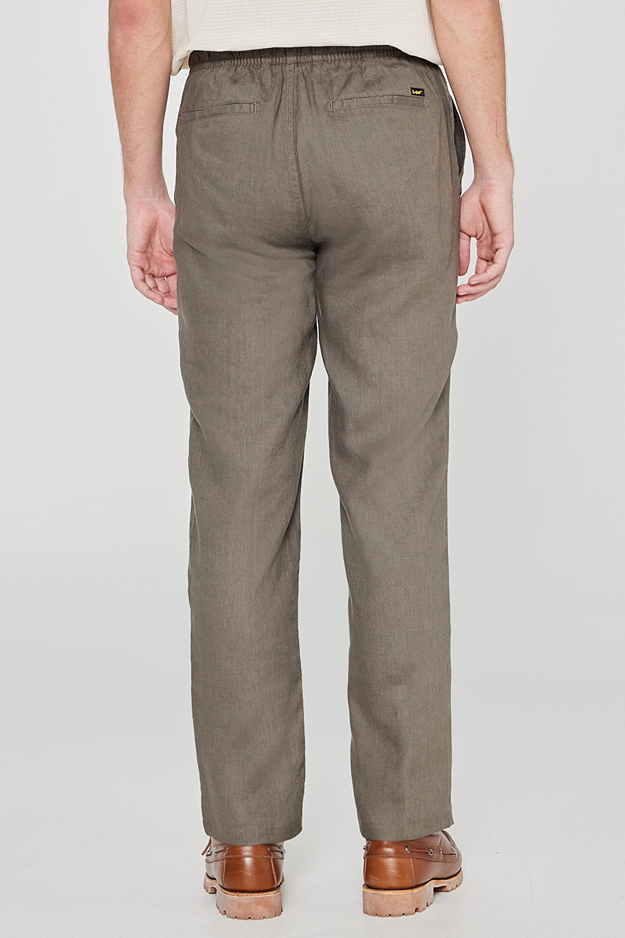 %100 Keten Regular Fit Normal Kesim Cepli Pantolon - Khaki-L2610018801 (görsel 4)