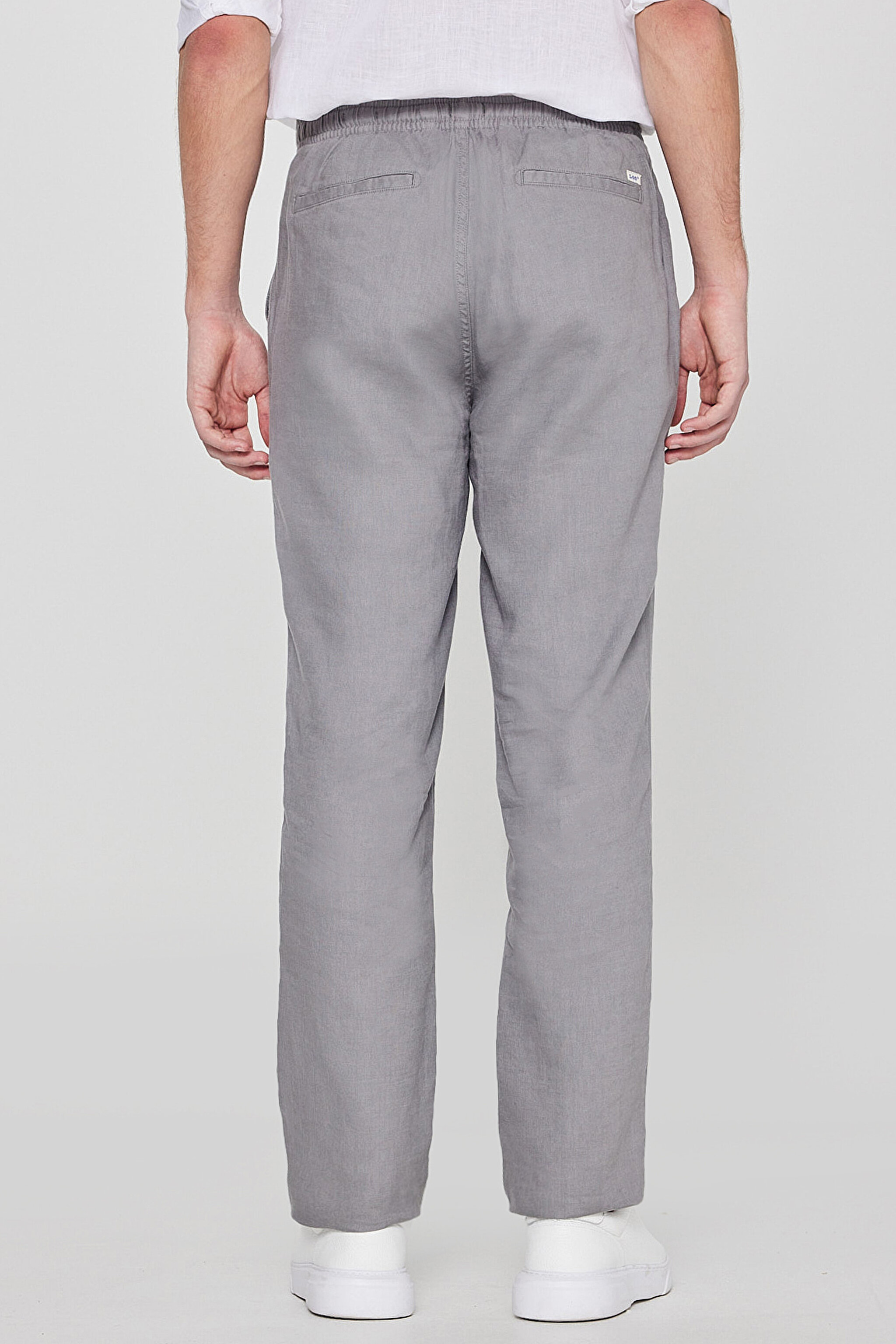 %100 Keten Regular Fit Normal Kesim Cepli Pantolon - Dark Grey-L261001893 (görsel 4)