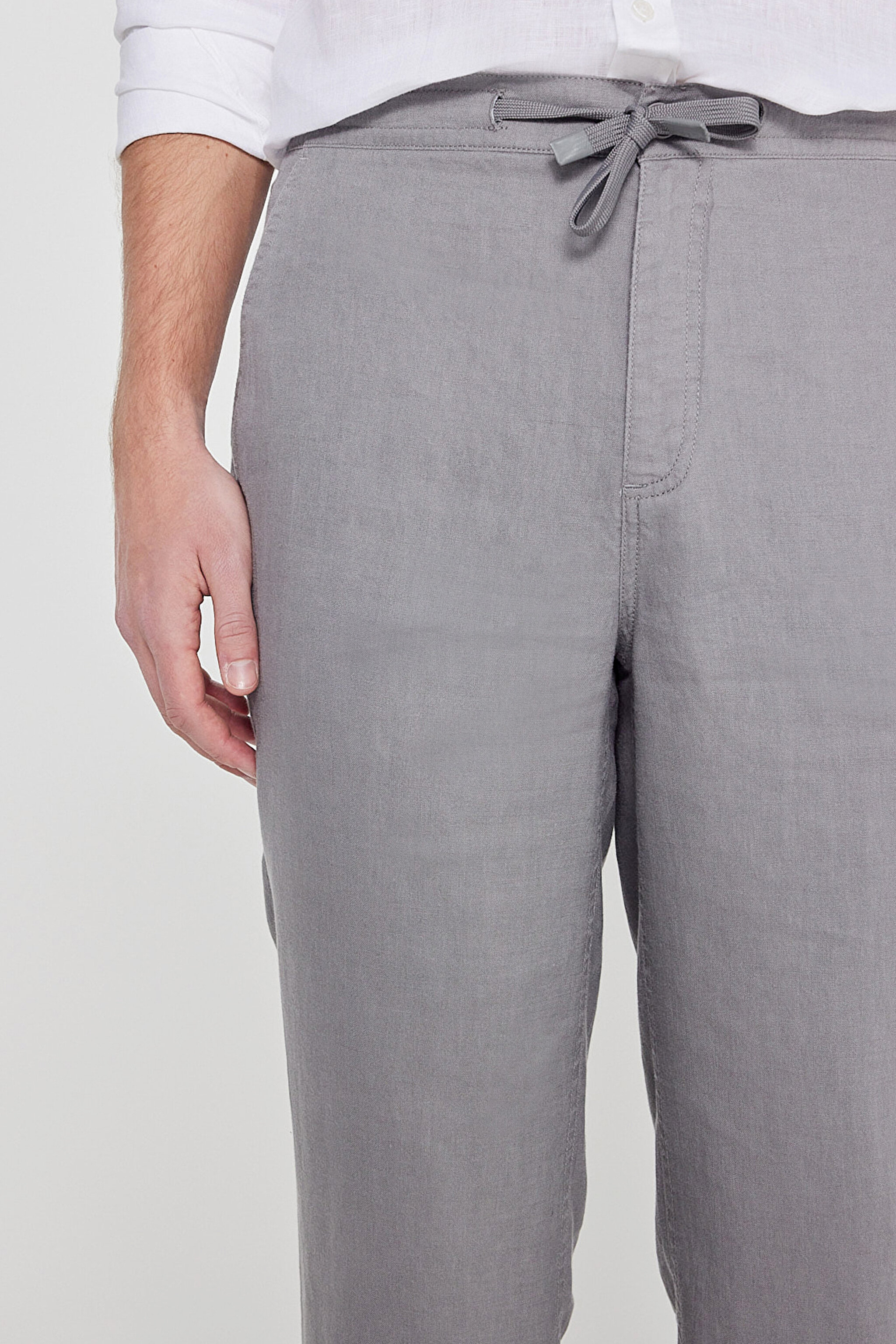 %100 Keten Regular Fit Normal Kesim Cepli Pantolon - Dark Grey-L261001893 (görsel 5)