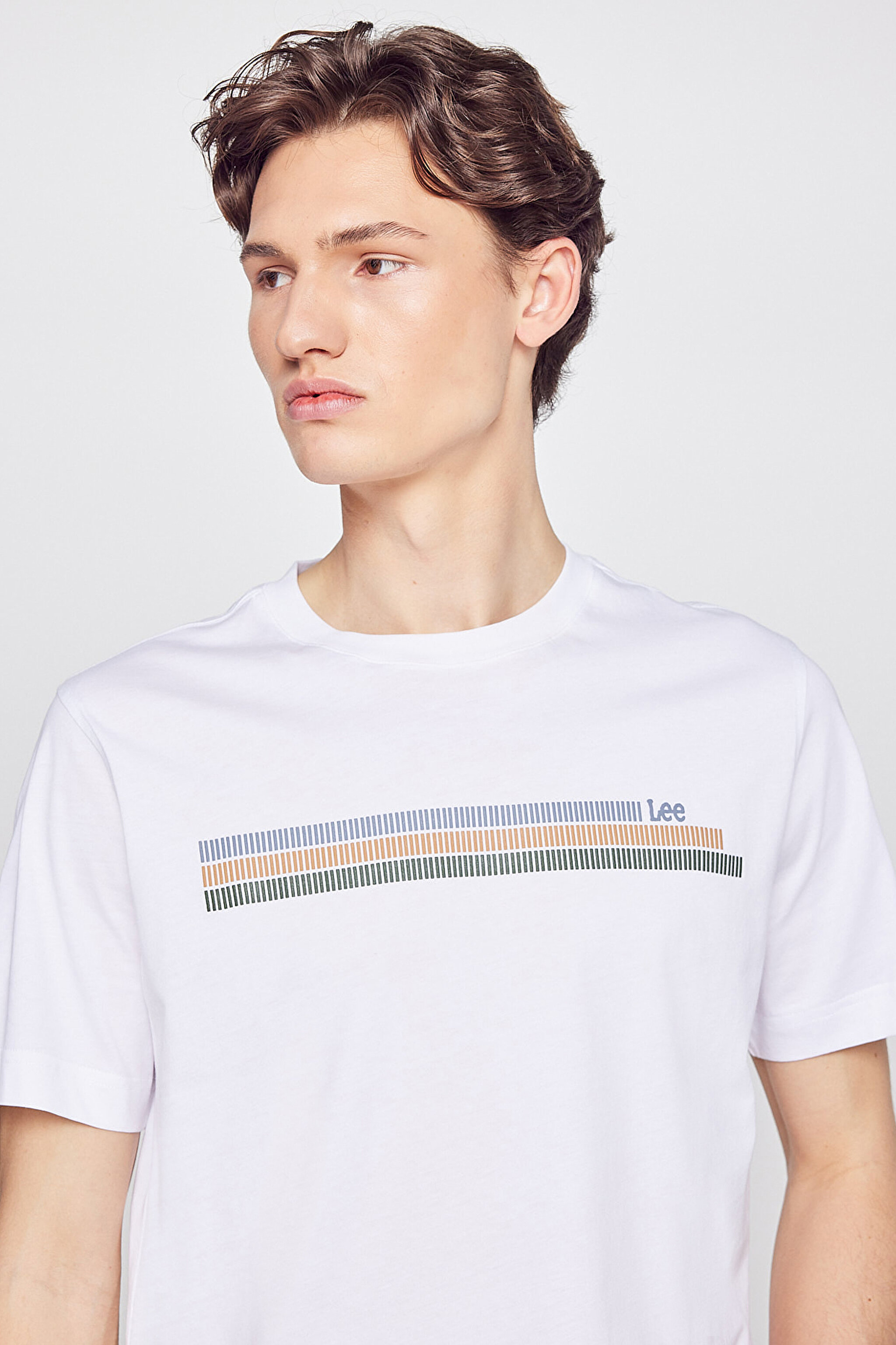 %100 Pamuk Regular Fit Normal Kesim Bisiklet Yaka Logo Detaylı Tişört - White-L2610020100 (görsel 4)