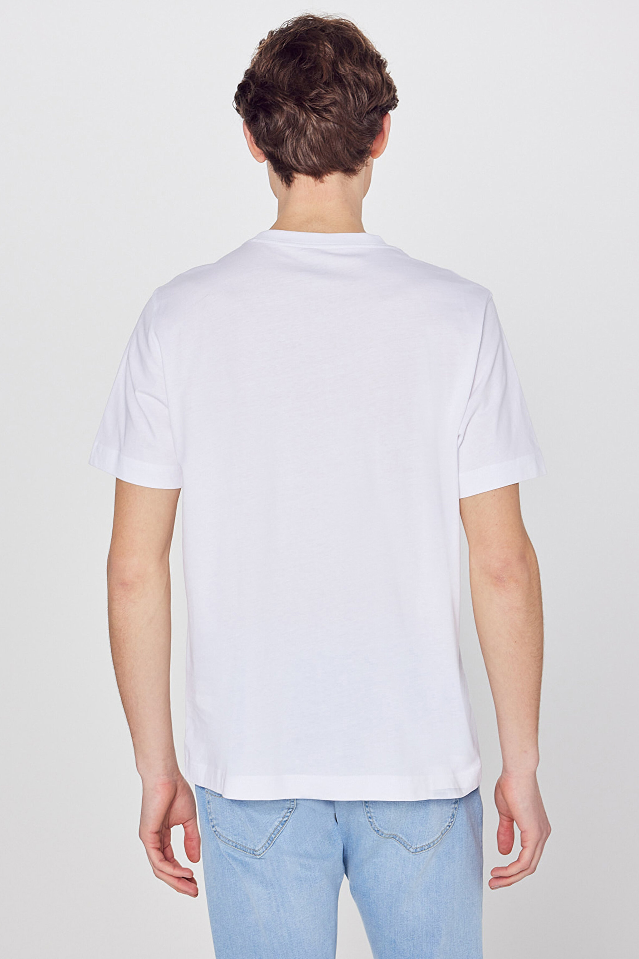 %100 Pamuk Regular Fit Normal Kesim Bisiklet Yaka Logo Detaylı Tişört - White-L2610020100 (görsel 5)