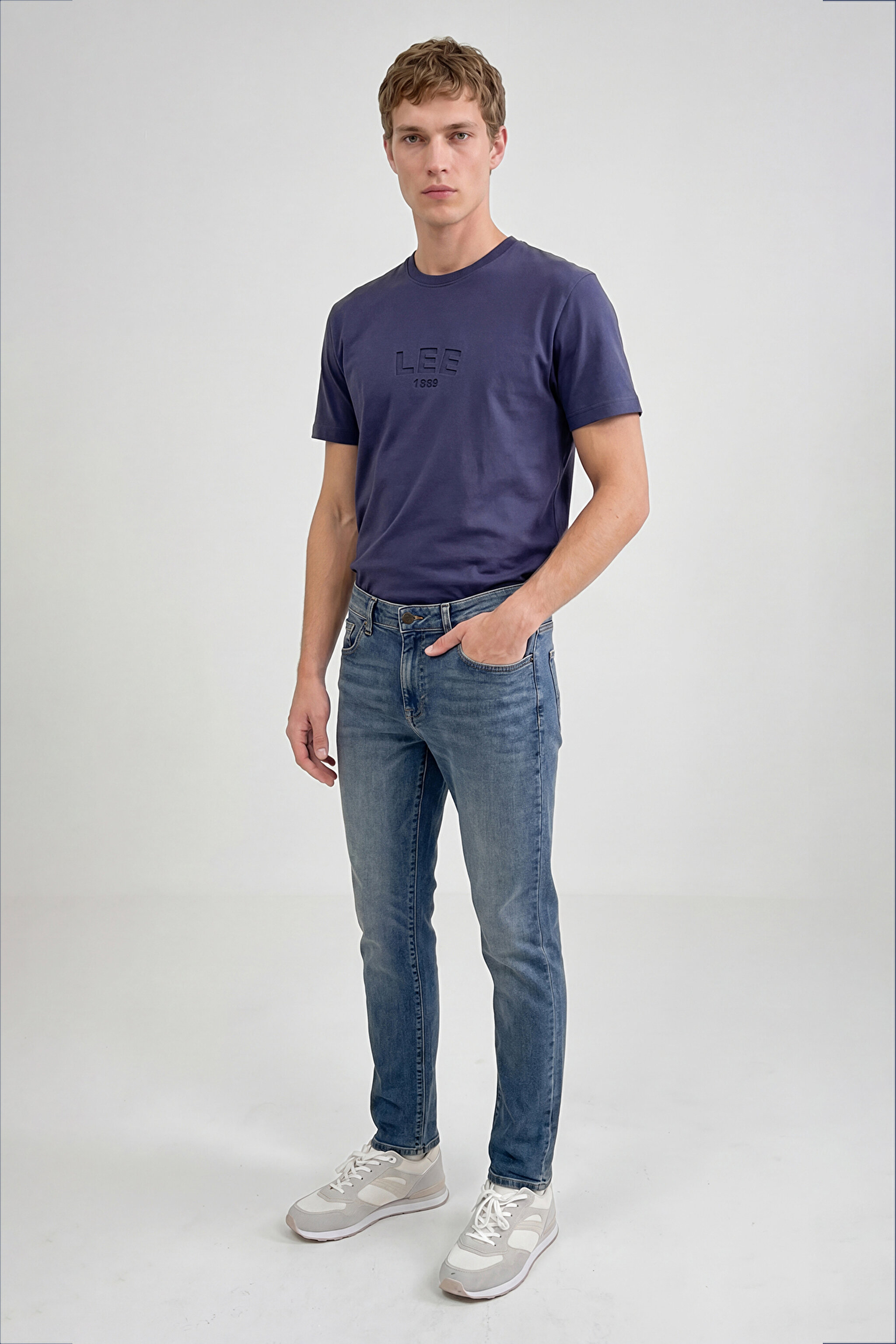 %100 Pamuk Relaxed Fit Rahat Kesim Logo Detaylı Tişört - Navy-L2610041410 (görsel 2)