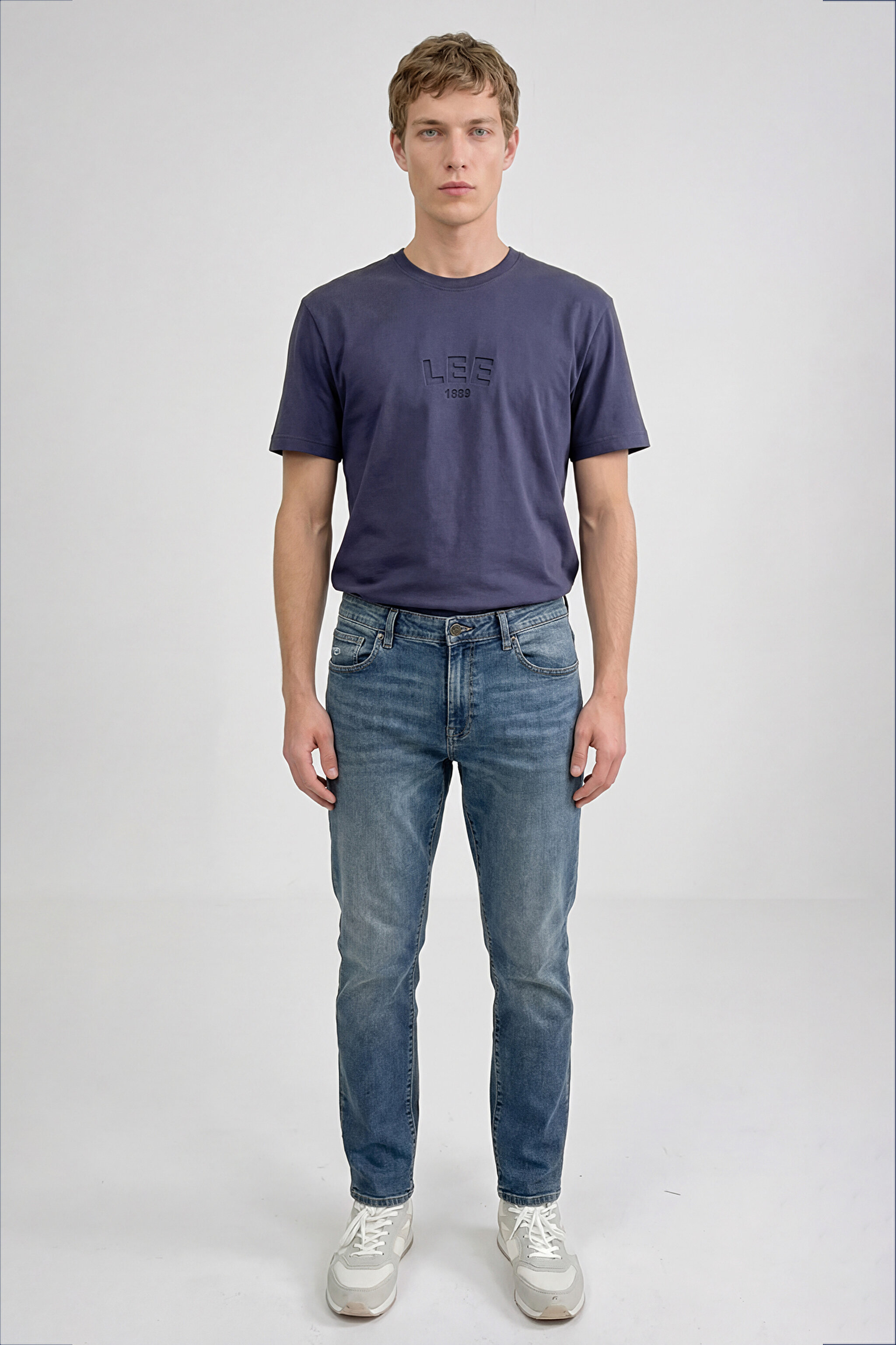 %100 Pamuk Relaxed Fit Rahat Kesim Logo Detaylı Tişört - Navy-L2610041410 (görsel 4)