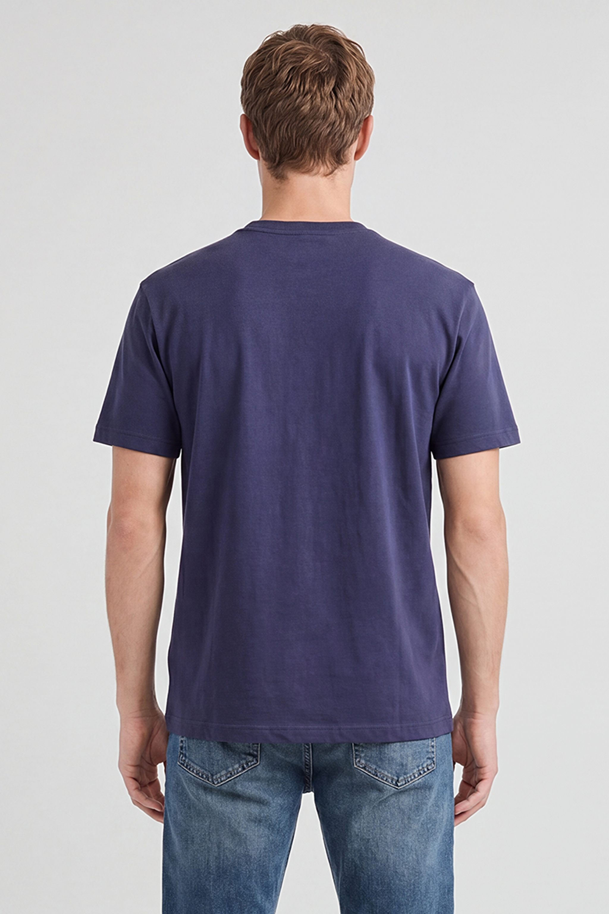 %100 Pamuk Relaxed Fit Rahat Kesim Logo Detaylı Tişört - Navy-L2610041410 (görsel 5)