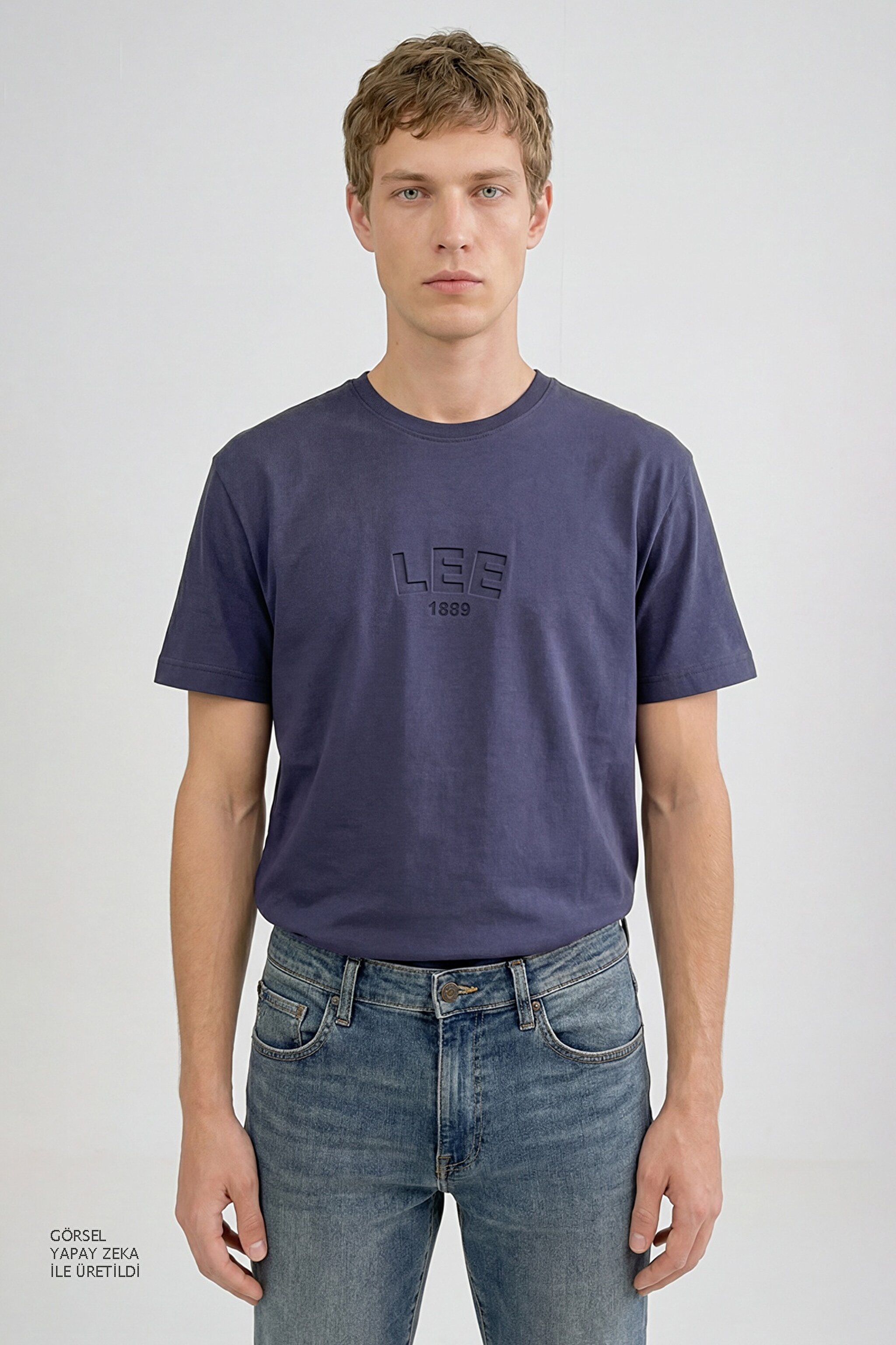 %100 Pamuk Relaxed Fit Rahat Kesim Logo Detaylı Tişört - Navy-L2610041410
