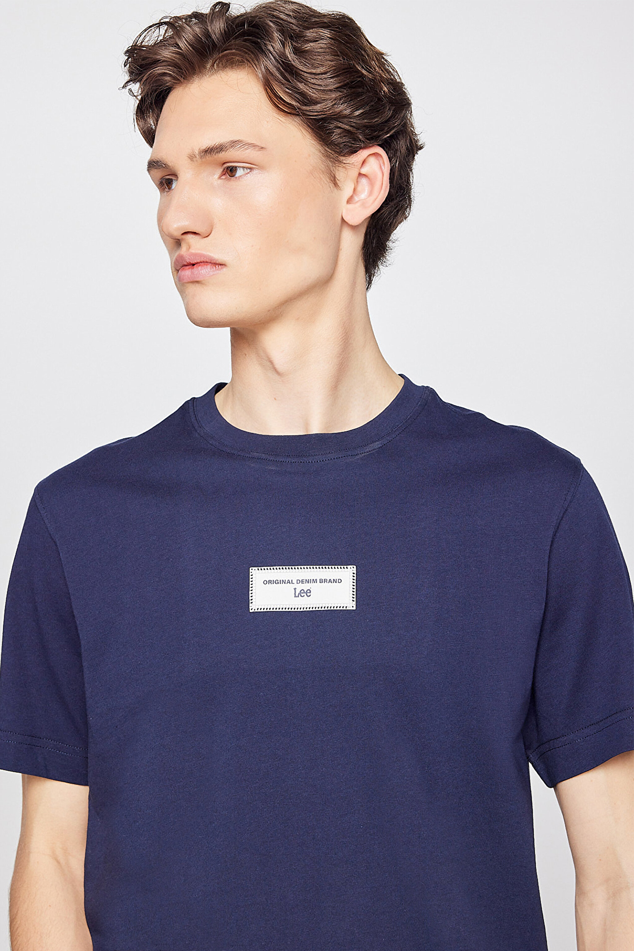 %100 Pamuk Nefes Alan Kumaş Regular Fit Logo Detaylı Tişört - Navy-L2610071410 (görsel 4)