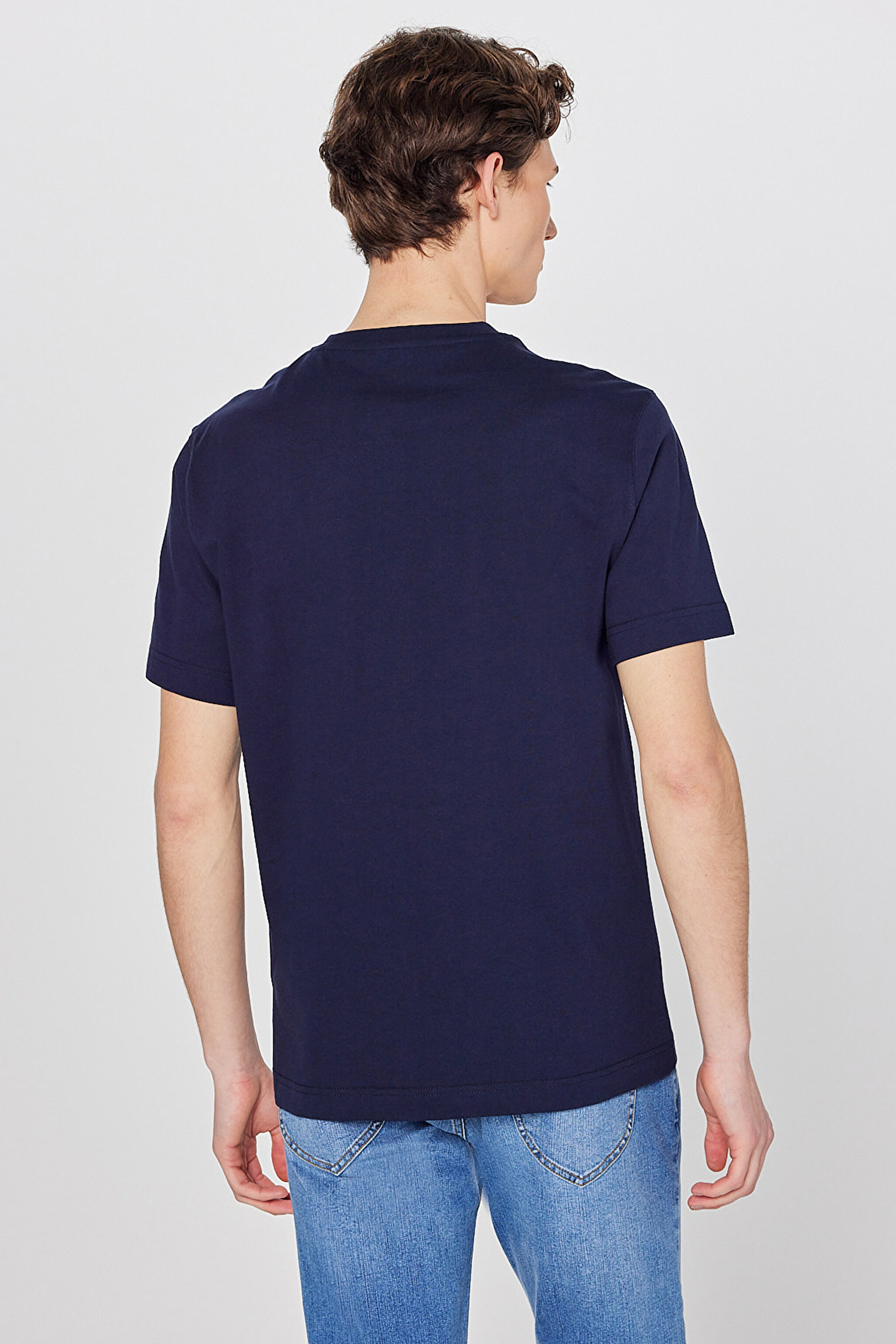 %100 Pamuk Nefes Alan Kumaş Regular Fit Logo Detaylı Tişört - Navy-L2610071410 (görsel 5)
