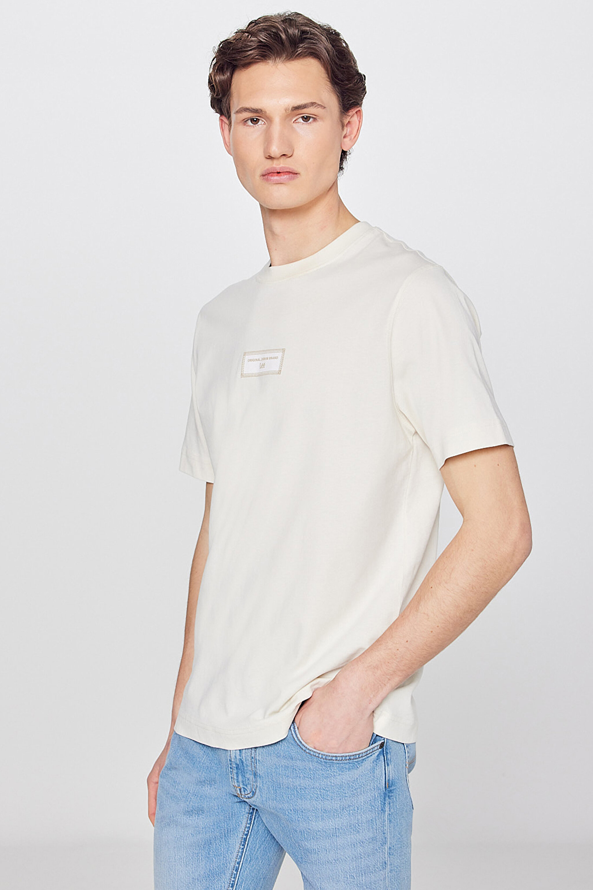 %100 Pamuk Nefes Alan Kumaş Regular Fit  Logo Detaylı Tişört - Beige-L2610071614 (görsel 2)