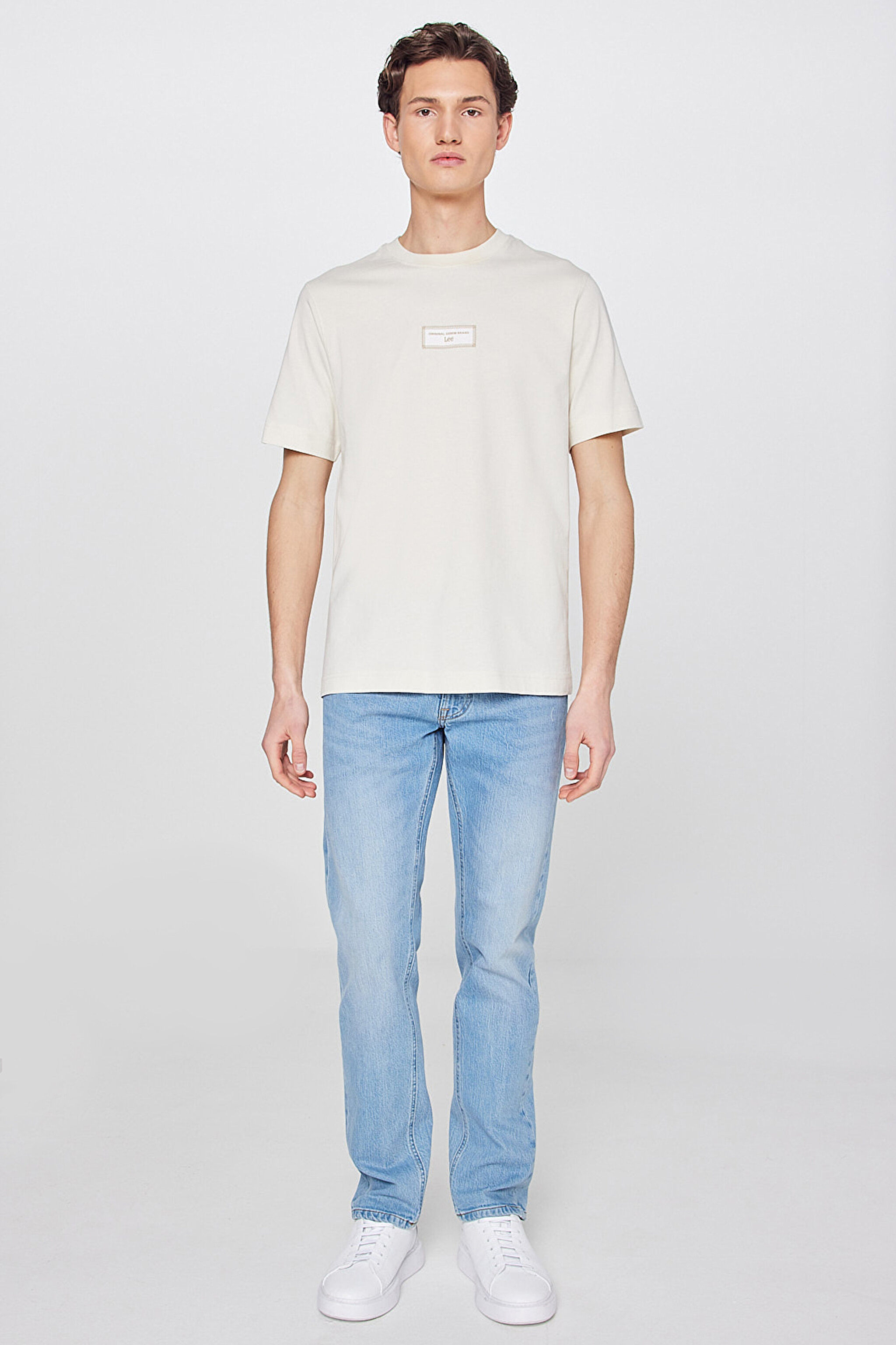 %100 Pamuk Nefes Alan Kumaş Regular Fit  Logo Detaylı Tişört - Beige-L2610071614 (görsel 3)