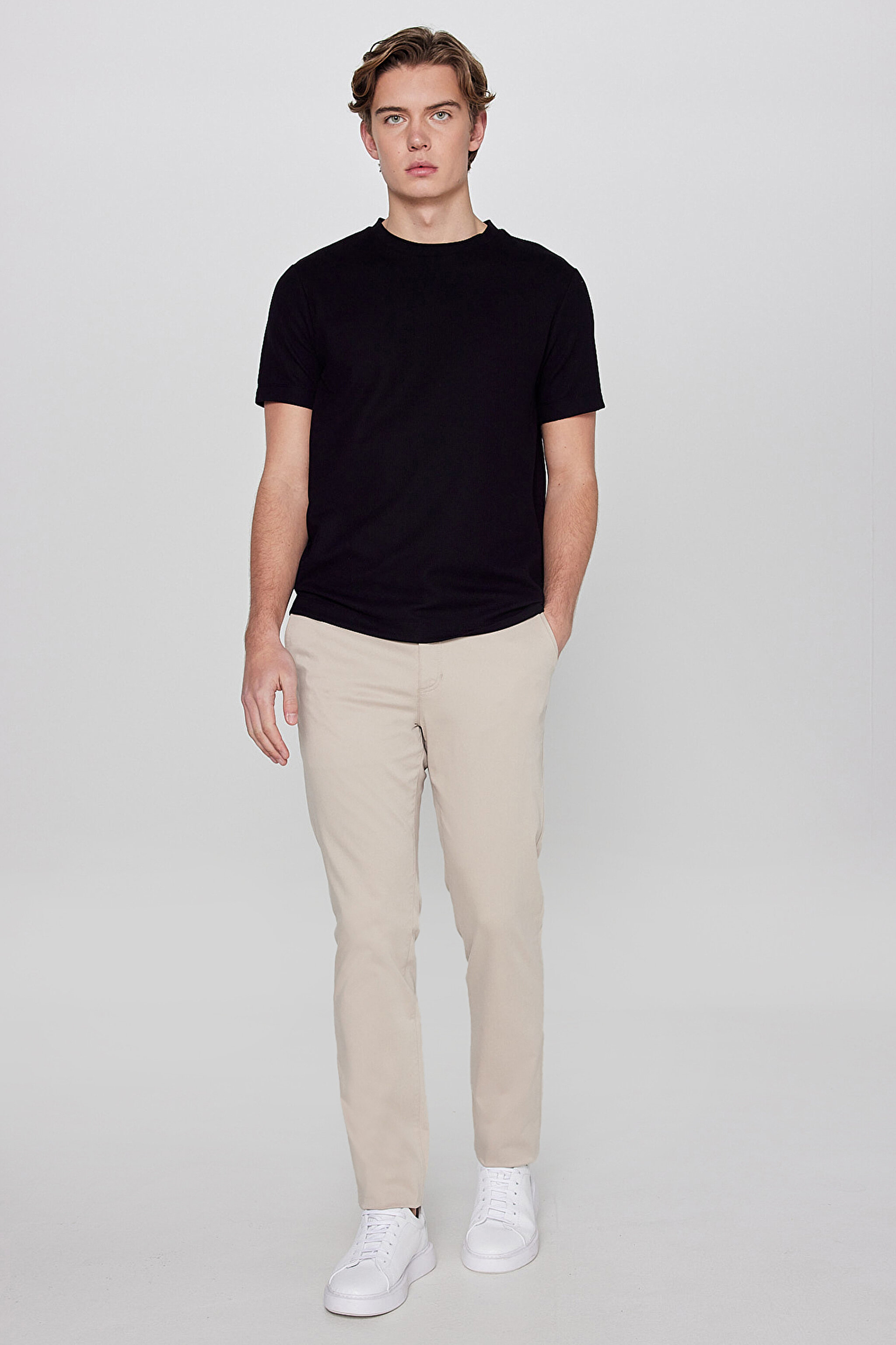 Pamuklu Slim Fit Dar Kesim Esnek Chino Pantolon - Beige-L2610076614 (görsel 2)