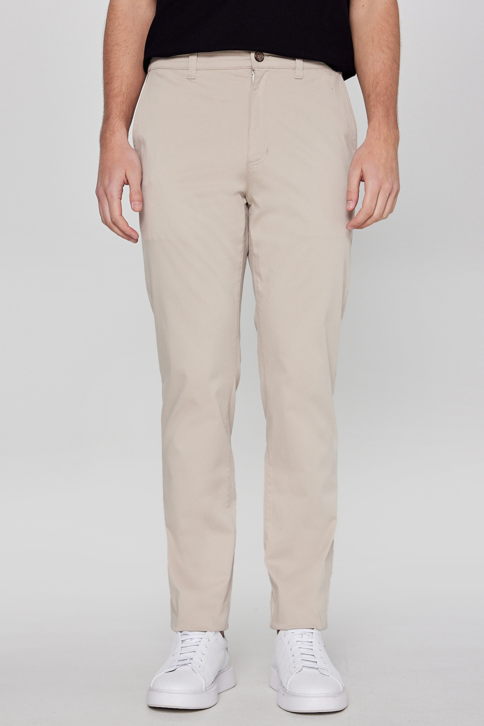 Pamuklu Slim Fit Dar Kesim Esnek Chino Pantolon - Beige-L2610076614 (görsel 3)