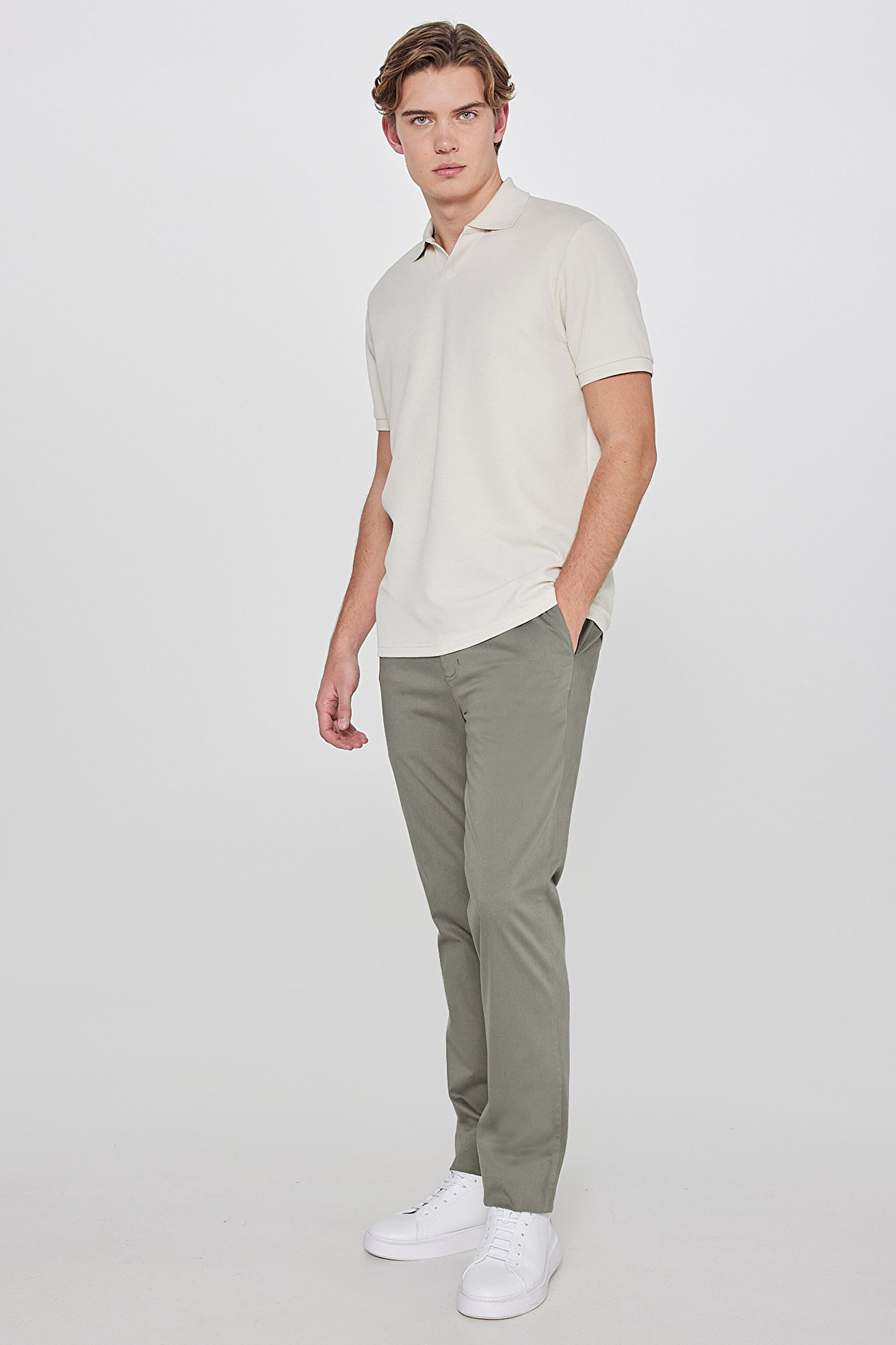 Pamuklu Slim Fit Dar Kesim Esnek Chino Pantolon - Khaki-L2610076801