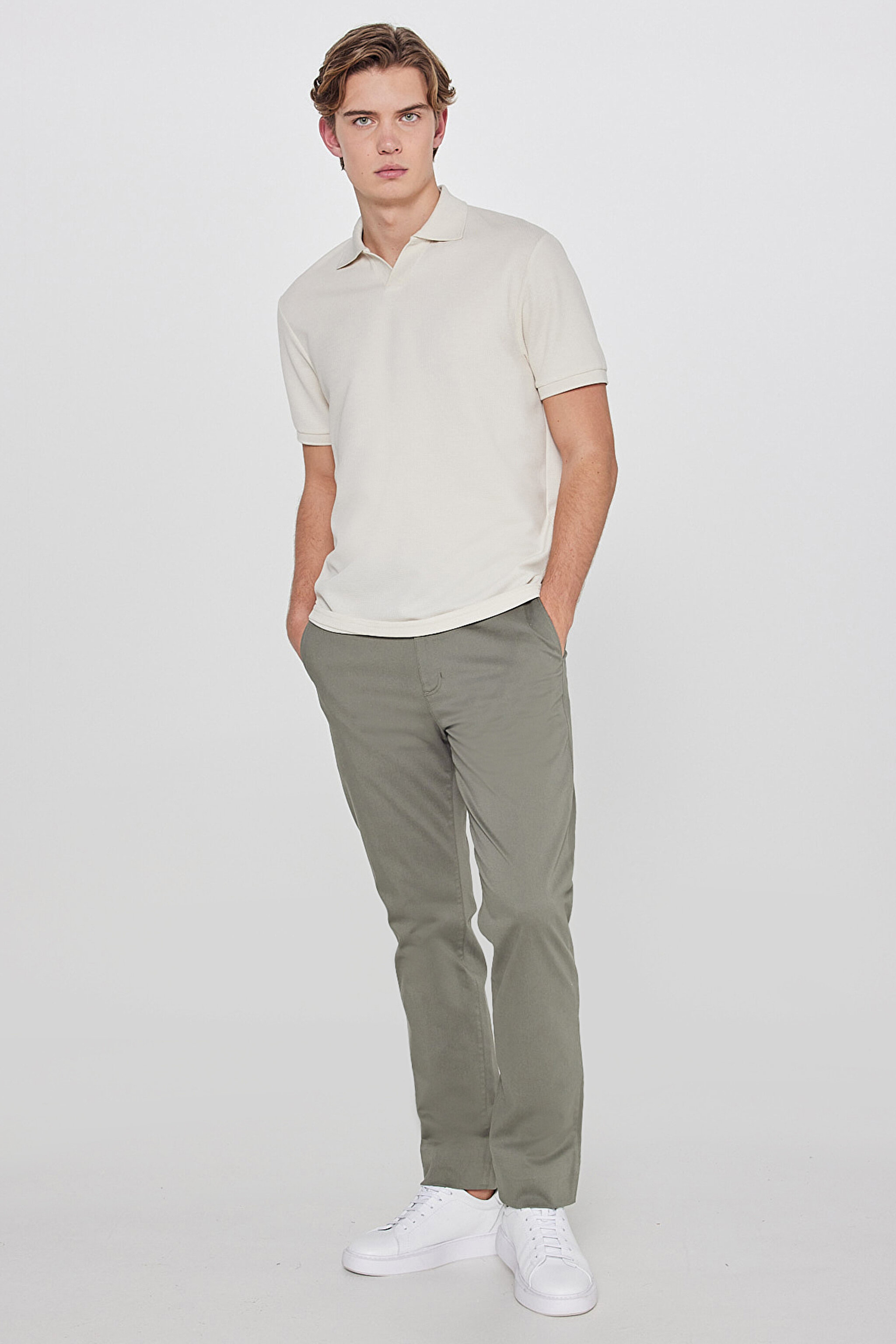 Pamuklu Slim Fit Dar Kesim Esnek Chino Pantolon - Khaki-L2610076801 (görsel 2)