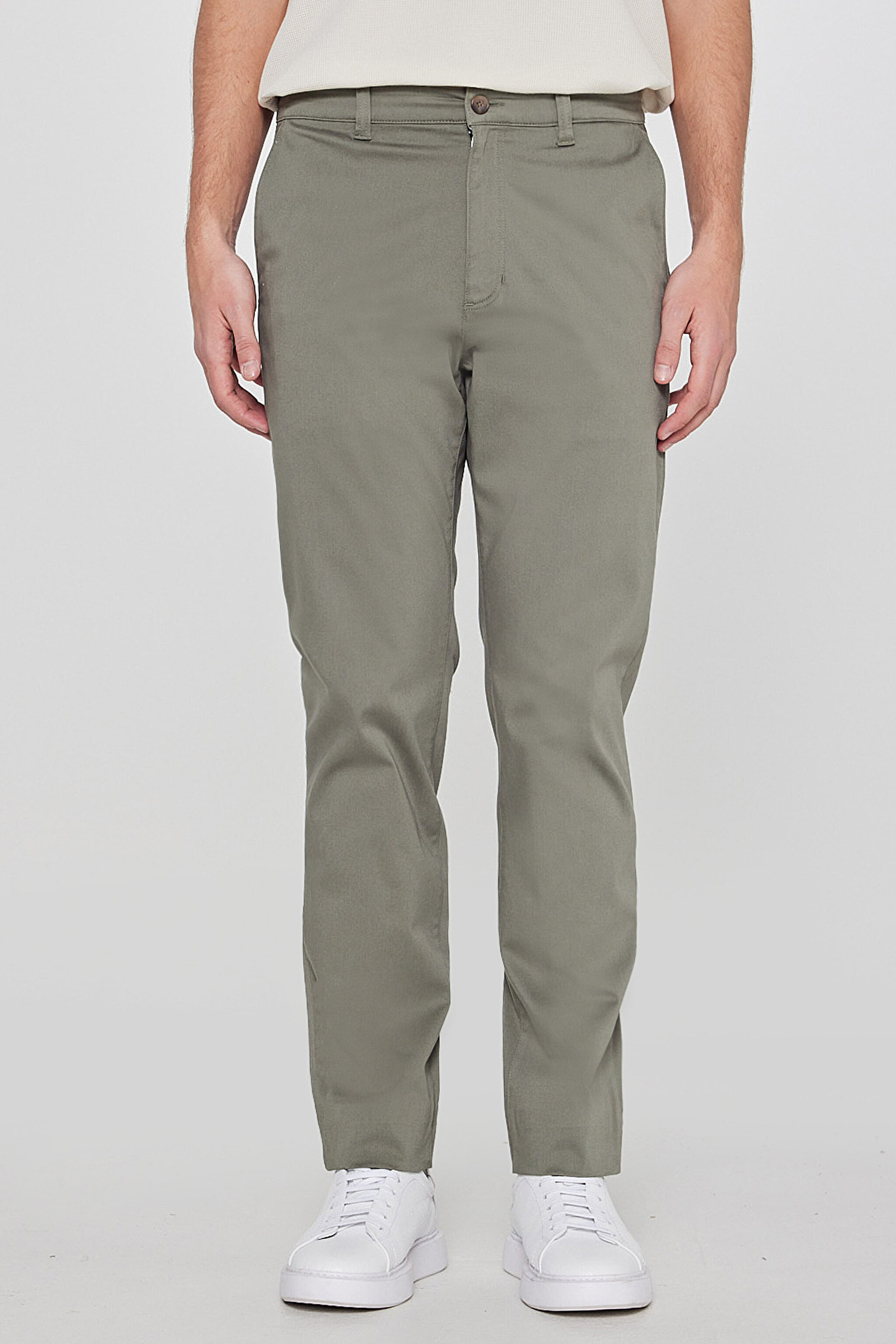 Pamuklu Slim Fit Dar Kesim Esnek Chino Pantolon - Khaki-L2610076801 (görsel 3)