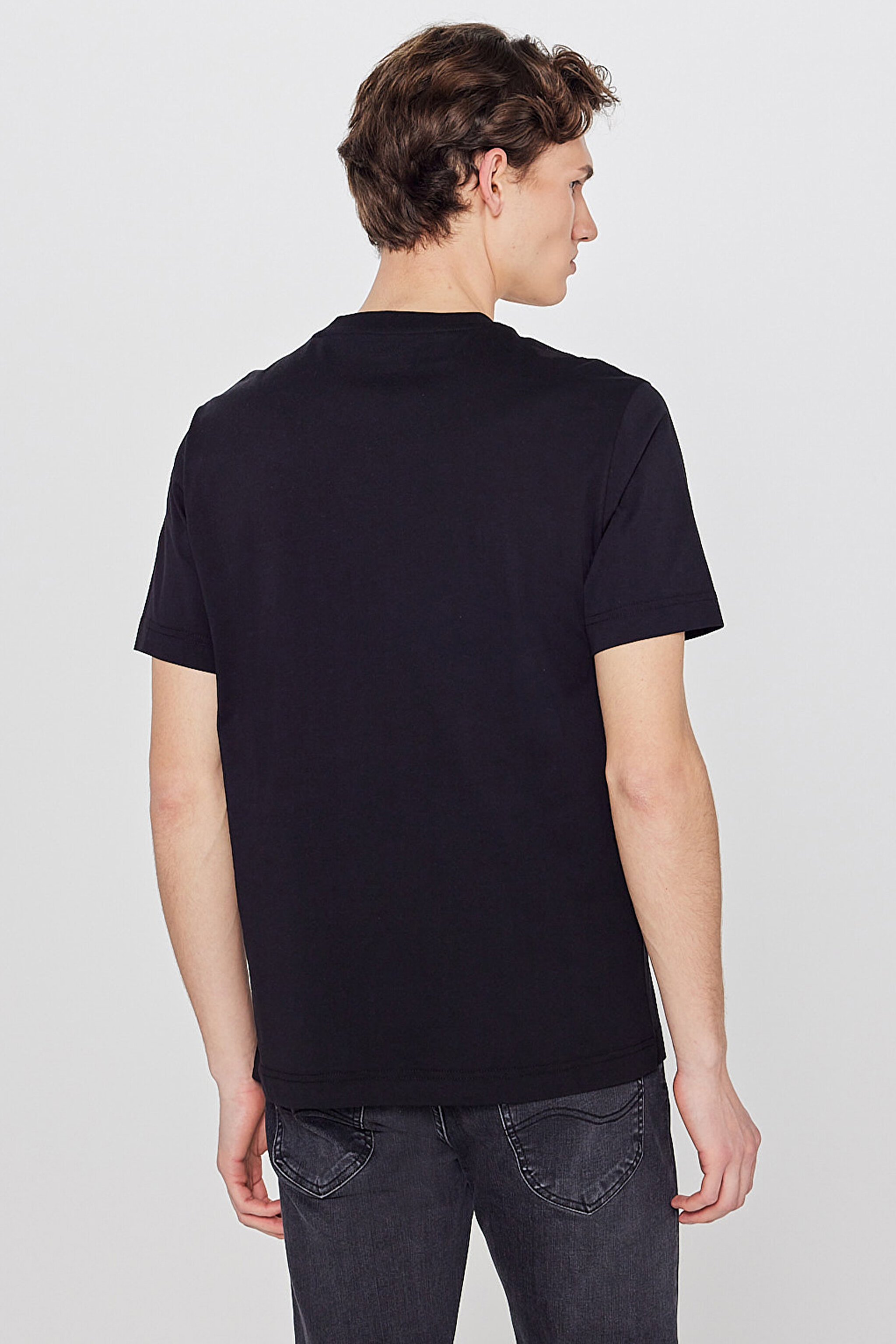 %100 Pamuk Nefes Alan Kumaş Regular Fit Logo Detaylı Tişört - Black-L2610100001 (görsel 5)
