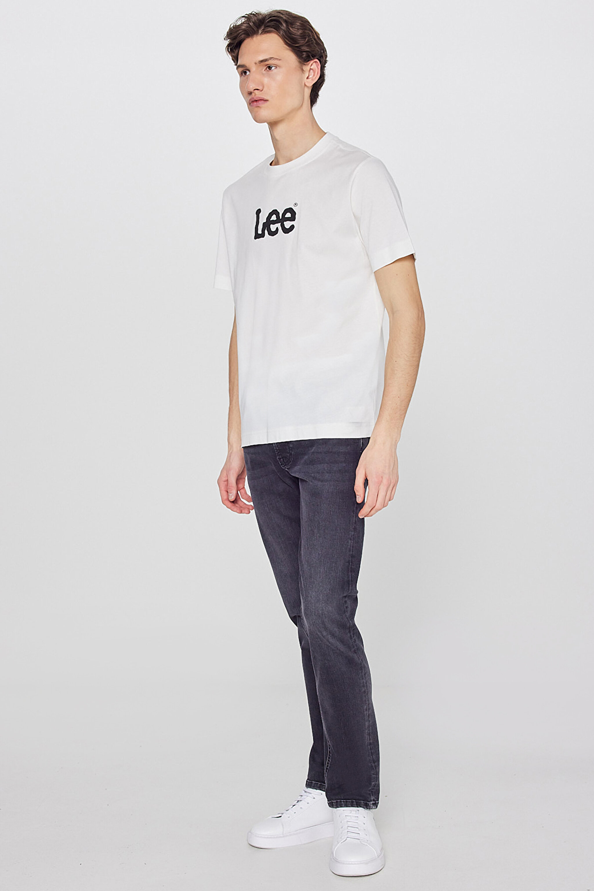%100 Pamuk Nefes Alan Kumaş Regular Fit Logo Detaylı Tişört - Off White-L2610100102 (görsel 3)