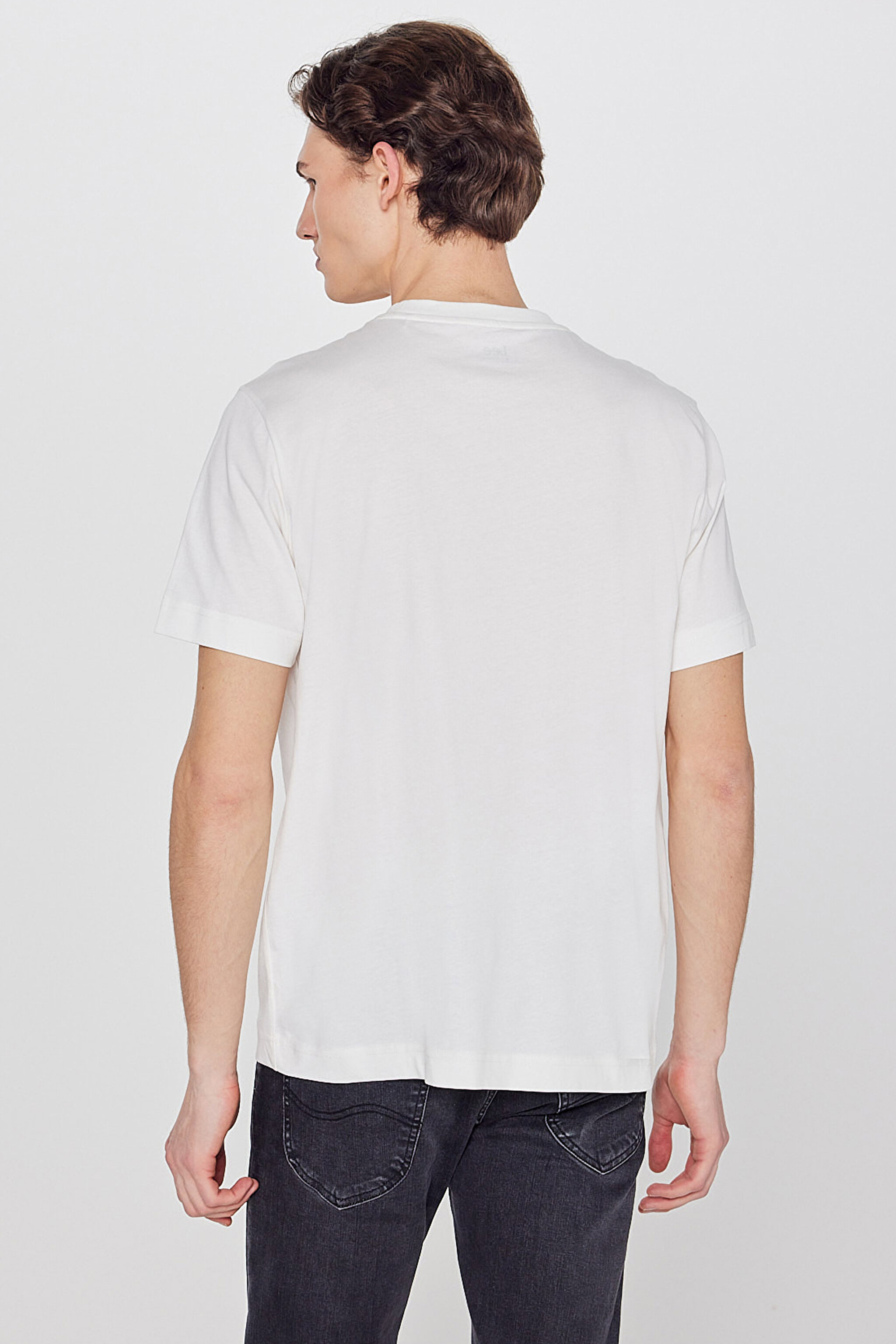 %100 Pamuk Nefes Alan Kumaş Regular Fit Logo Detaylı Tişört - Off White-L2610100102 (görsel 5)