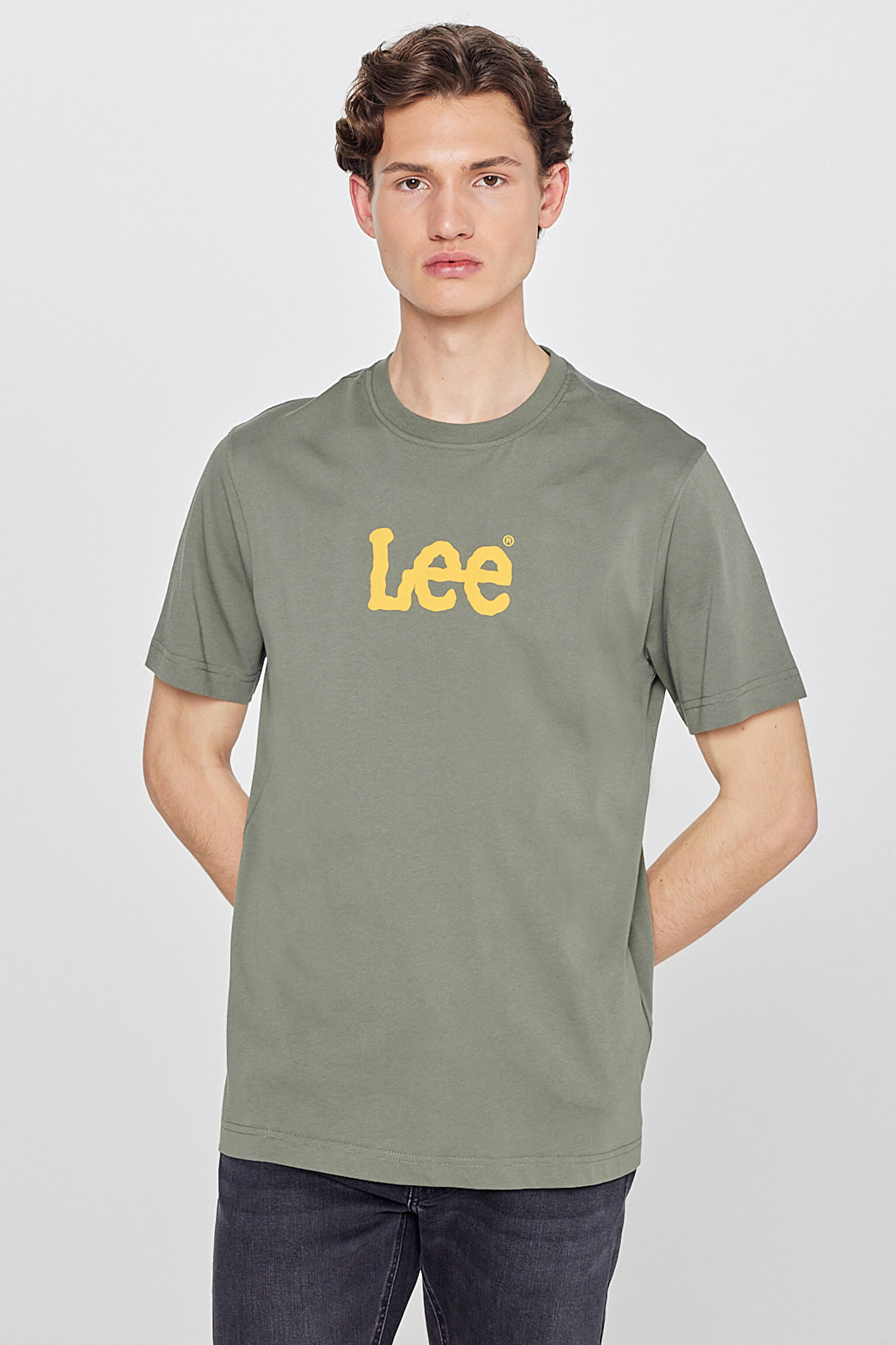 %100 Pamuk Regular Fit Normal Kesim Logo Detaylı Tişört - Khaki-L2610100801 (görsel 2)