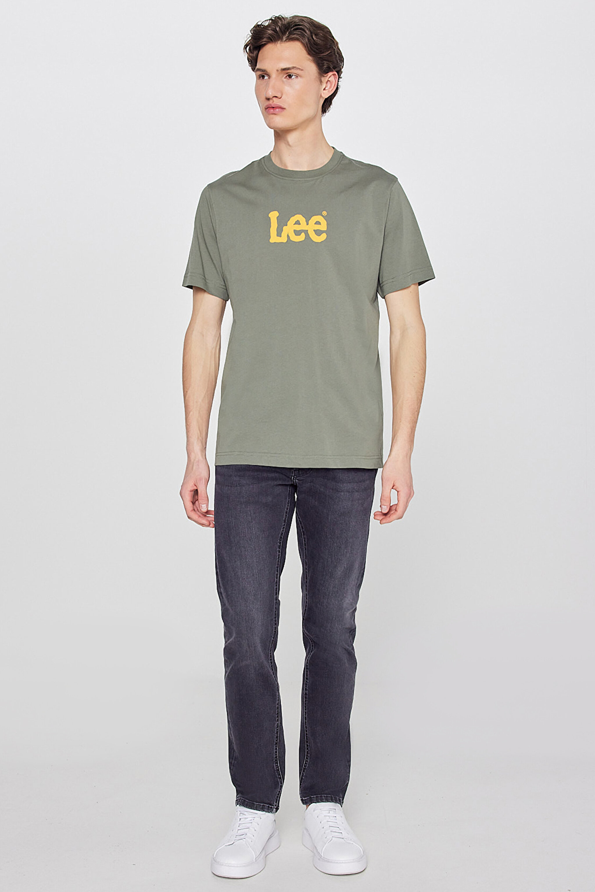%100 Pamuk Regular Fit Normal Kesim Logo Detaylı Tişört - Khaki-L2610100801 (görsel 3)
