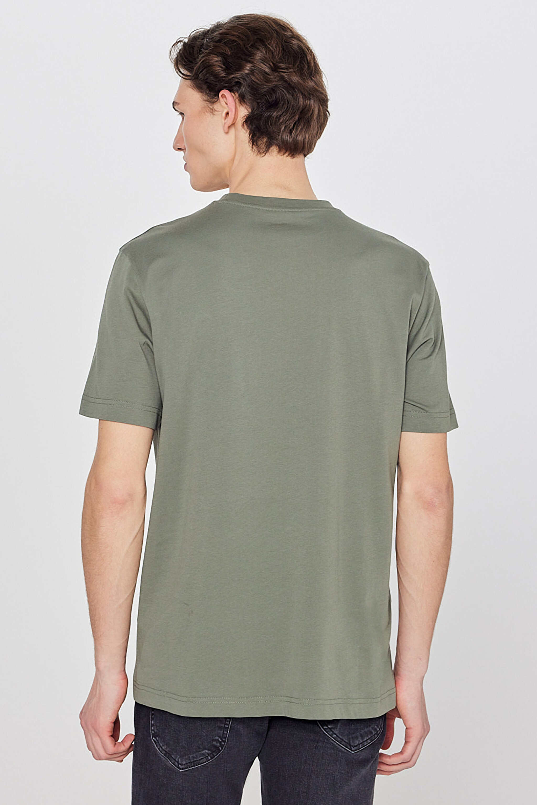 %100 Pamuk Regular Fit Normal Kesim Logo Detaylı Tişört - Khaki-L2610100801 (görsel 5)