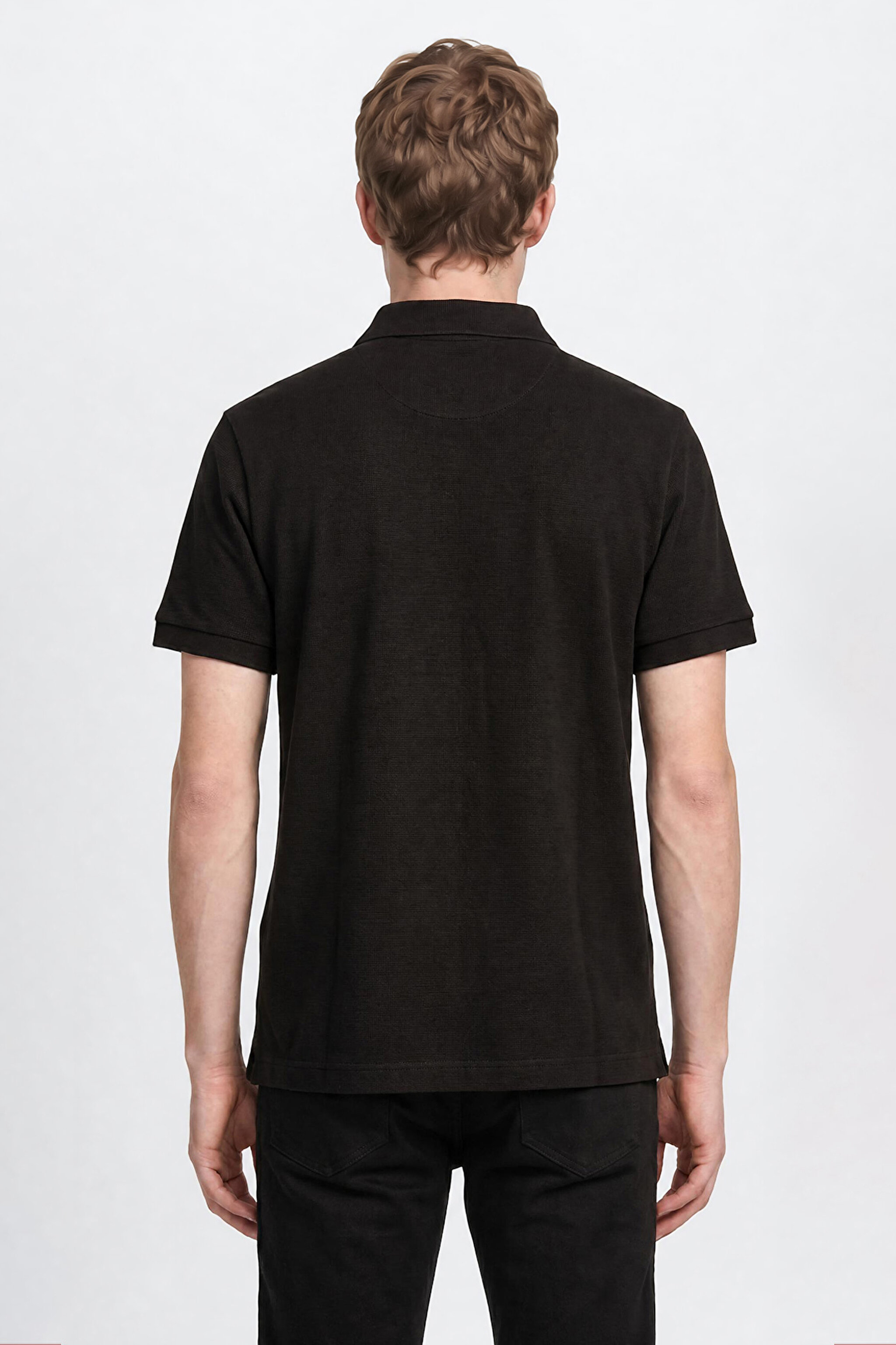 %100 Pamuk Regular Fit Normal Kesim Polo Yaka Tişört - Black-L2610130001 (görsel 5)