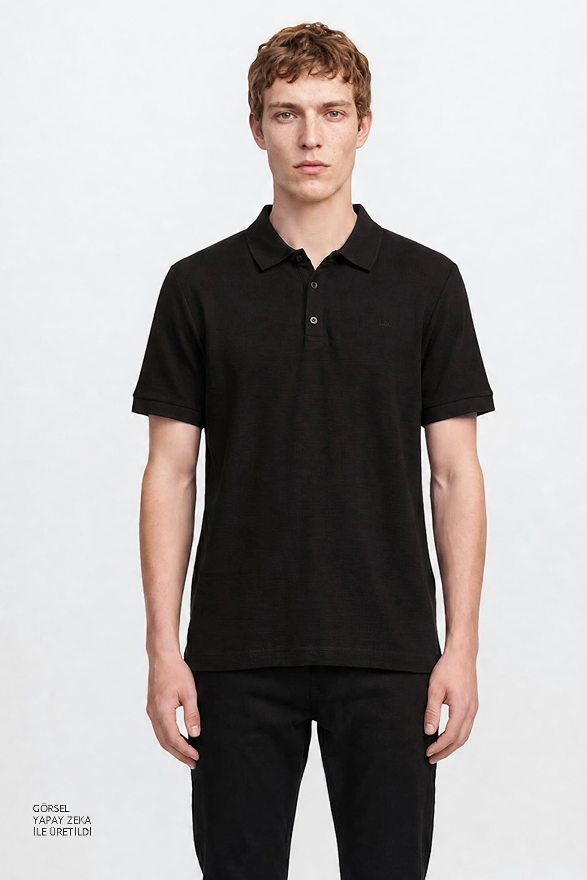%100 Pamuk Regular Fit Normal Kesim Polo Yaka Tişört - Black-L2610130001 (görsel 2)