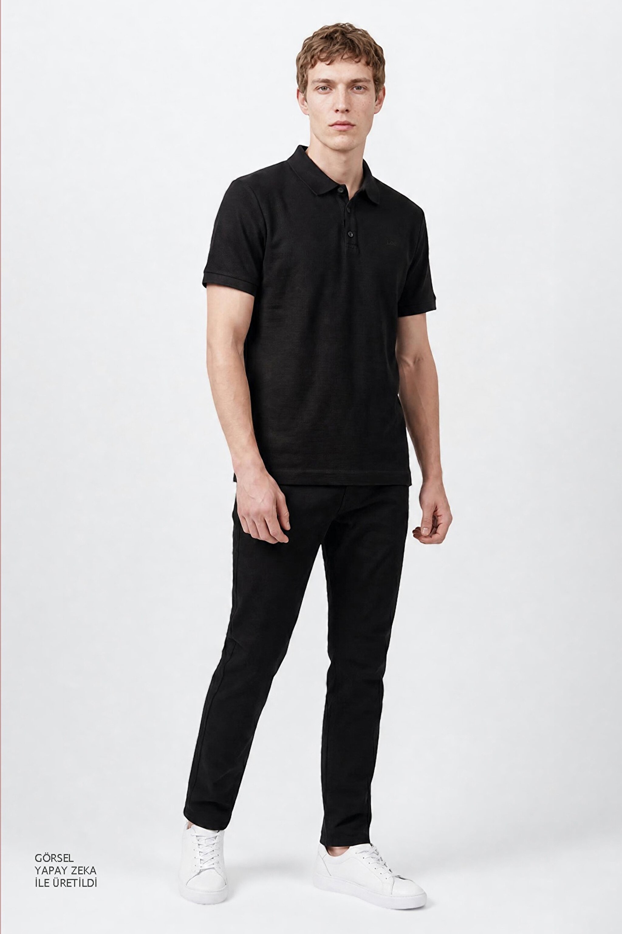 %100 Pamuk Regular Fit Normal Kesim Polo Yaka Tişört - Black-L2610130001 (görsel 3)