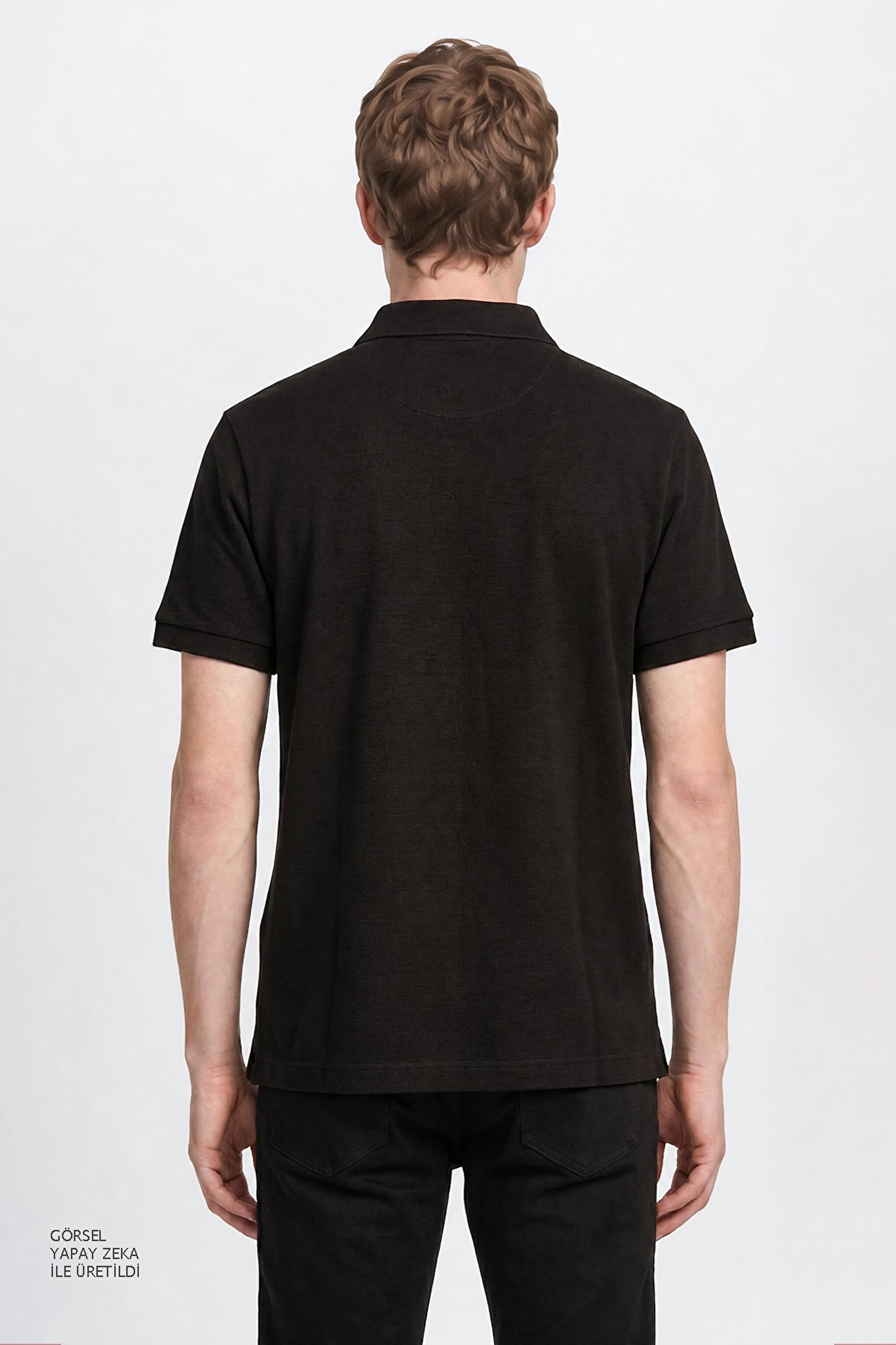 %100 Pamuk Regular Fit Normal Kesim Polo Yaka Tişört - Black-L2610130001 (görsel 5)