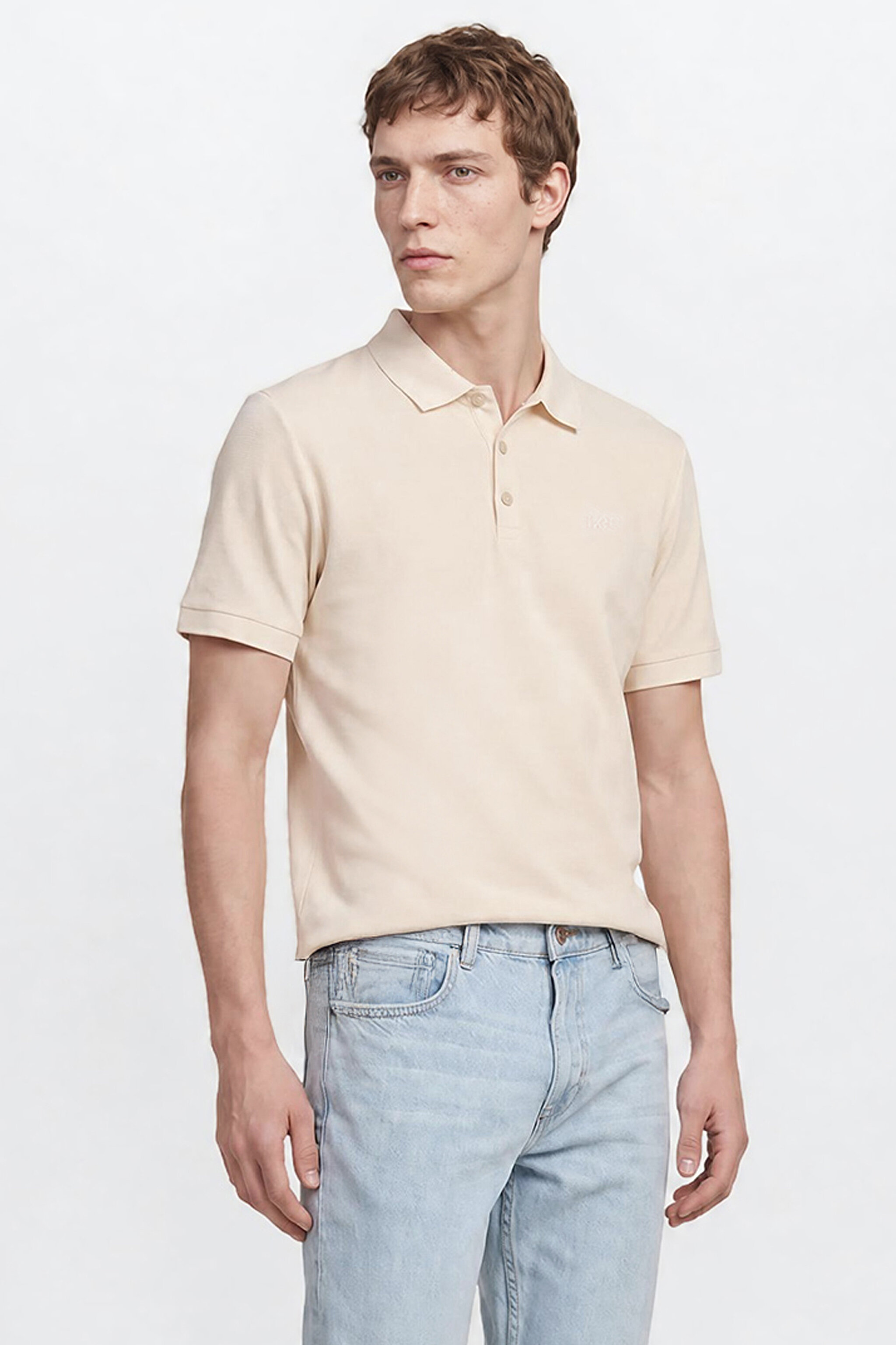 %100 Pamuk Regular Fit Normal Kesim Polo Yaka Tişört - Beige-L2610130614 (görsel 3)