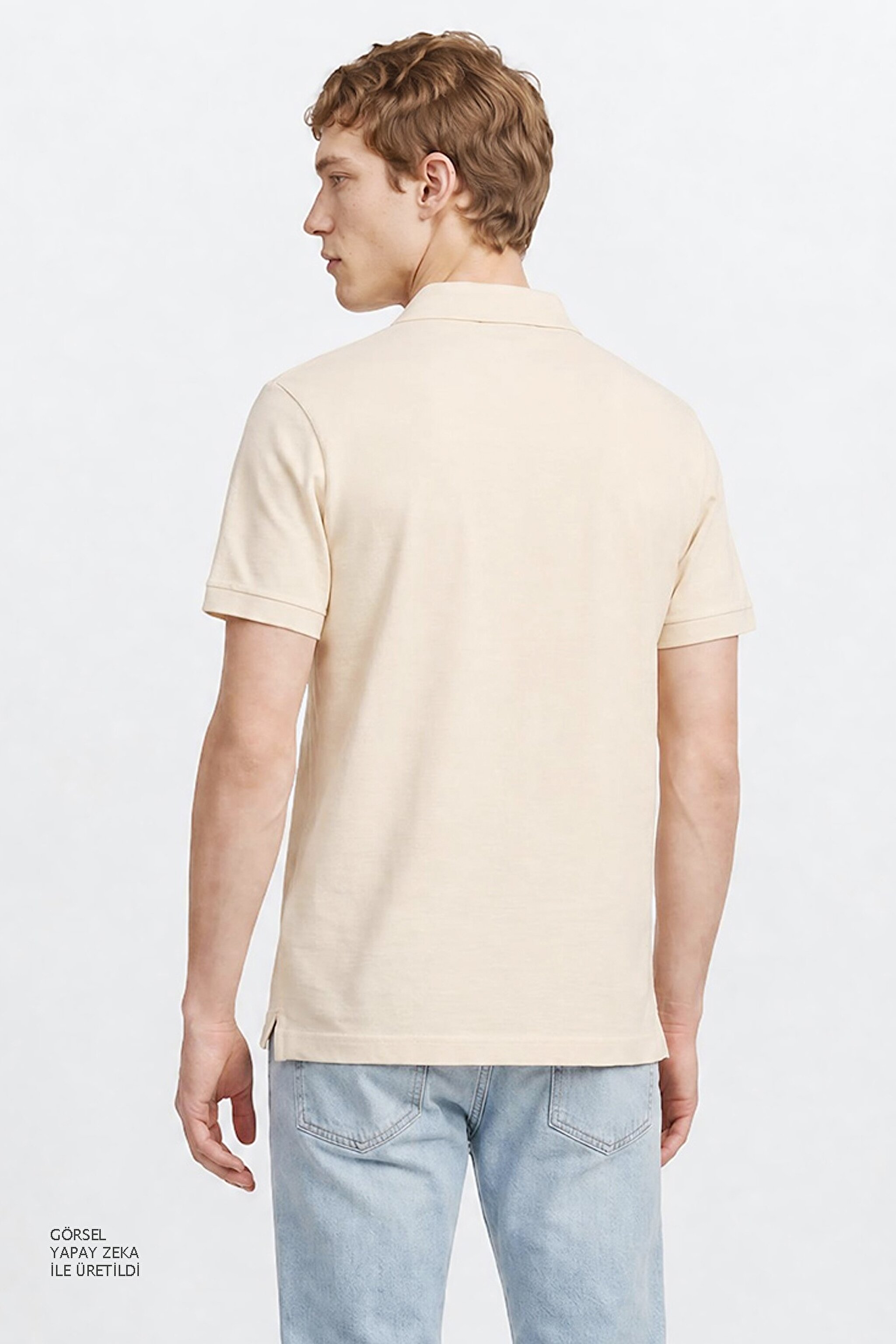 %100 Pamuk Regular Fit Normal Kesim Polo Yaka Tişört - Beige-L2610130614 (görsel 5)