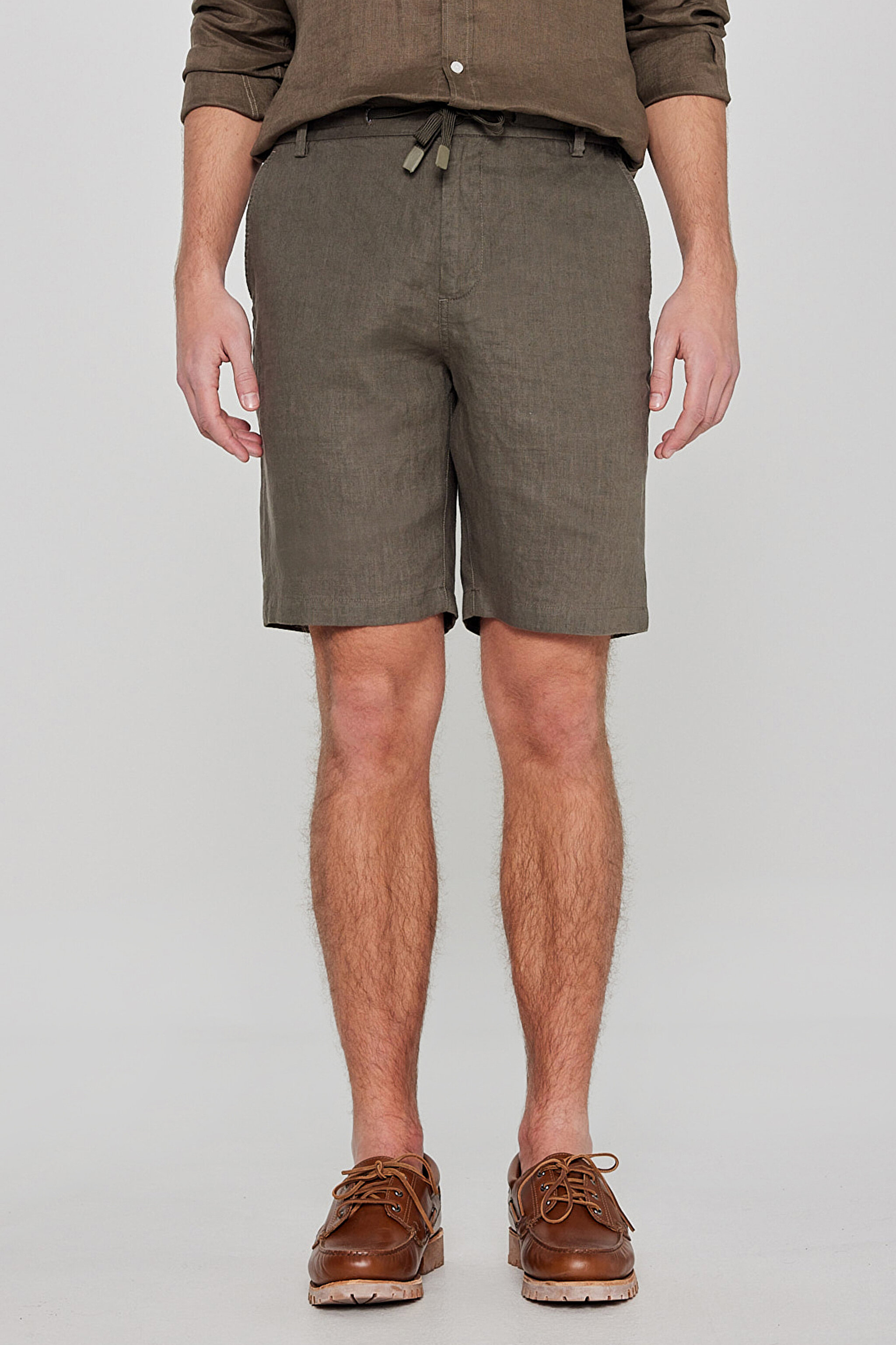 %100 Keten Regular Fit Normal Kesim Cepli Şort - Green-L2610147300 (görsel 3)