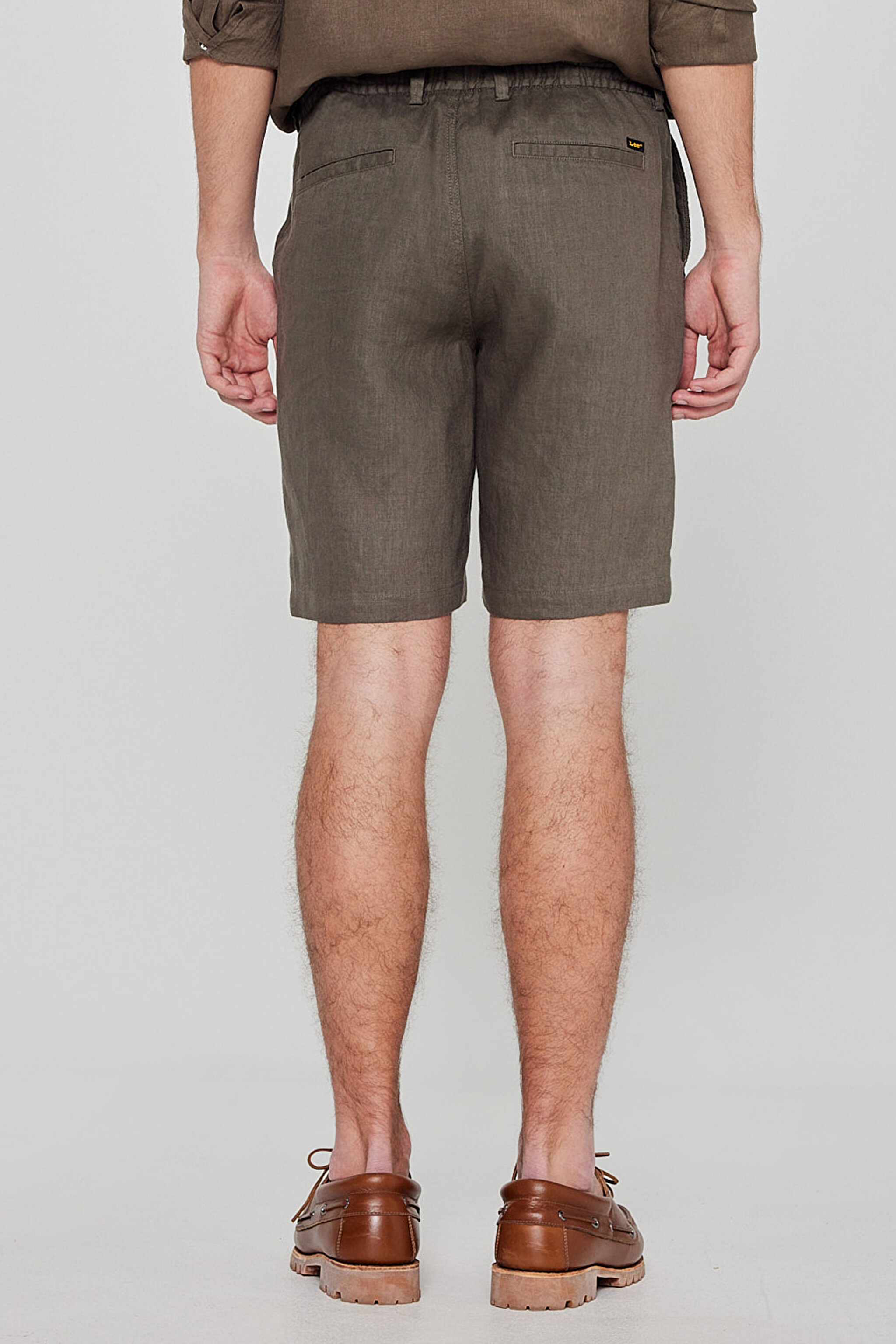 %100 Keten Regular Fit Normal Kesim Cepli Şort - Green-L2610147300 (görsel 4)